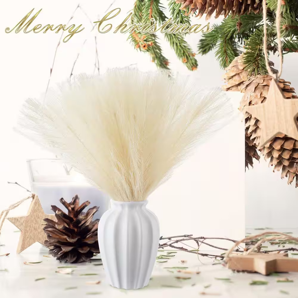 0.98 in Ivory Artificial Plant Pampas Grass 50 Pcs Fluffy Allergy Free Silk for