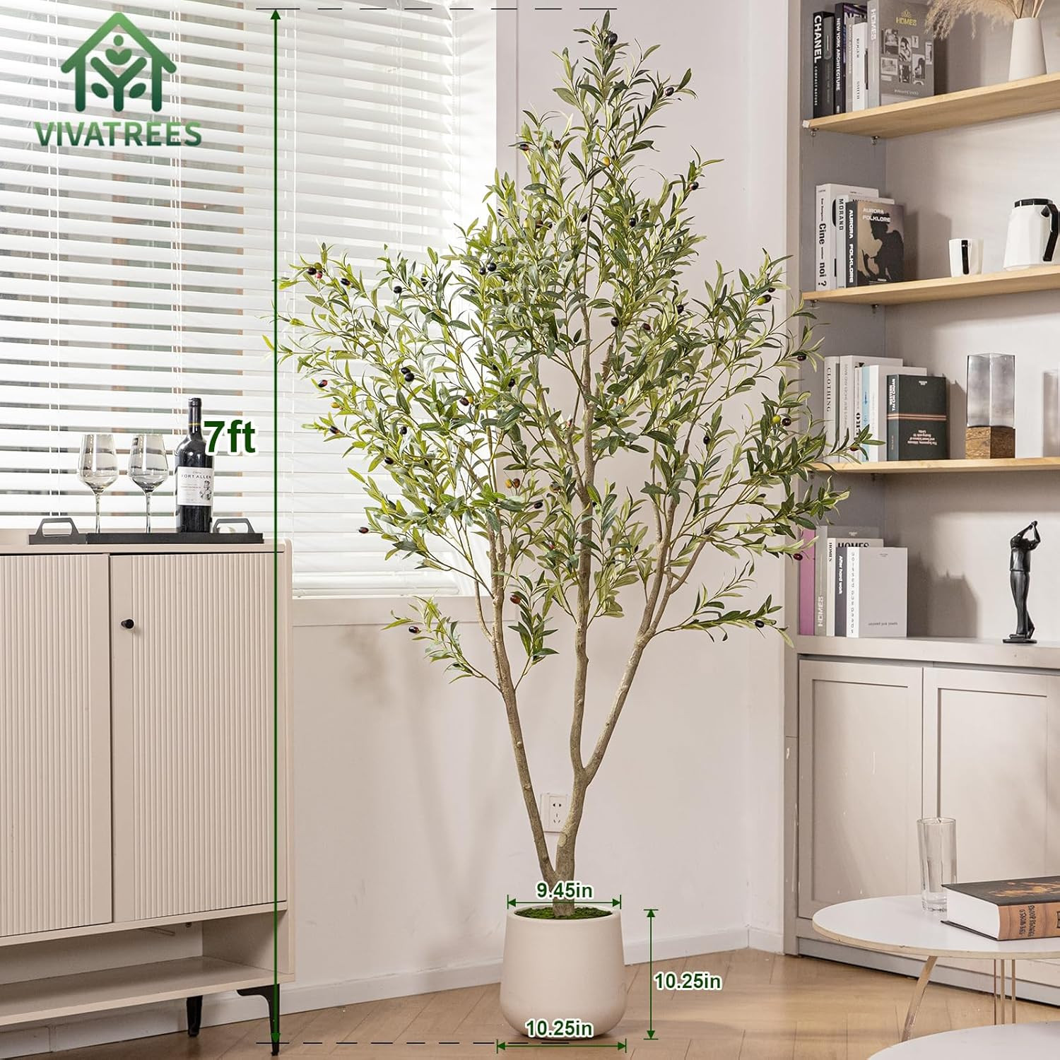 Olive Trees Artificial Indoor, 7FT Tall Faux Olive Tree with White Tall Planter,