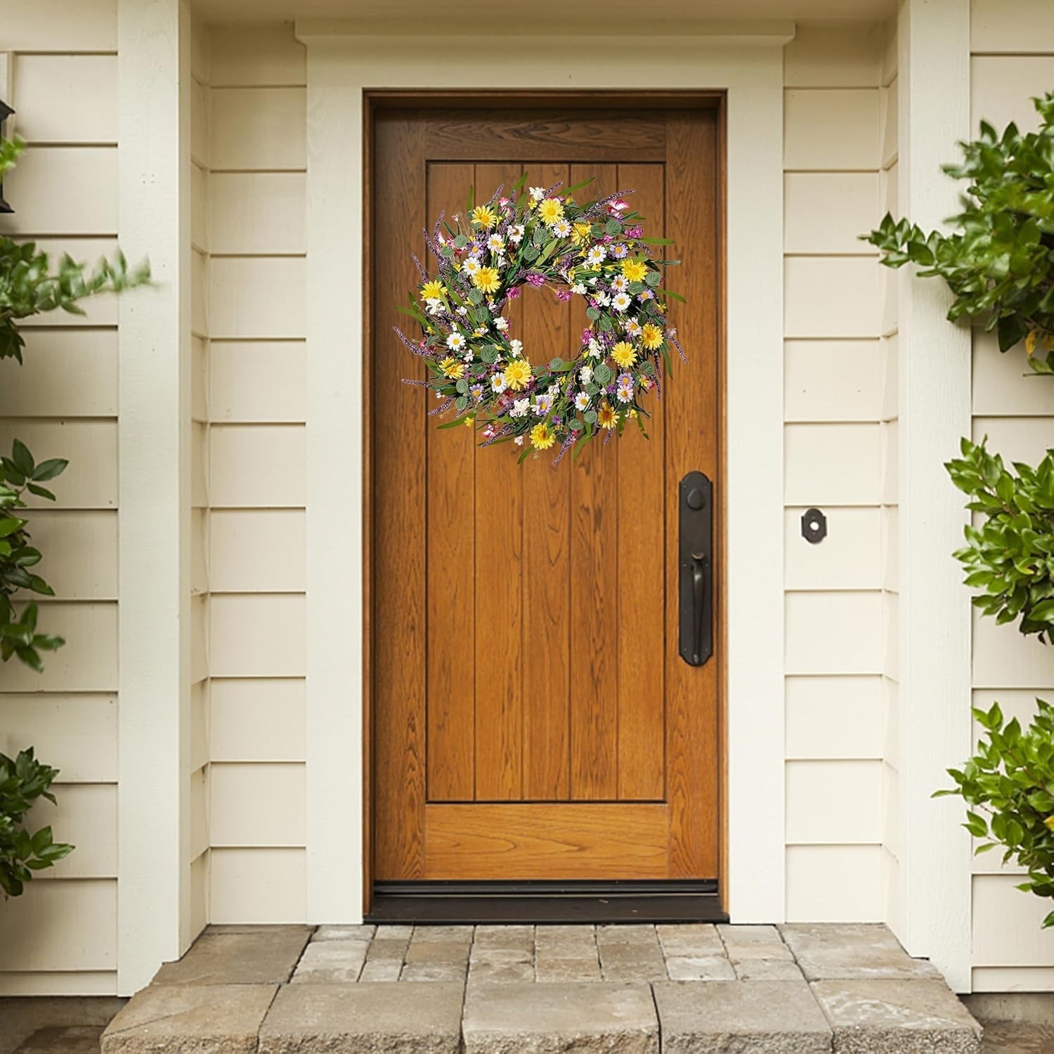 24 Inch Daisy Lavender Wreath Artificial Wildflower Spring Summer Home Decor