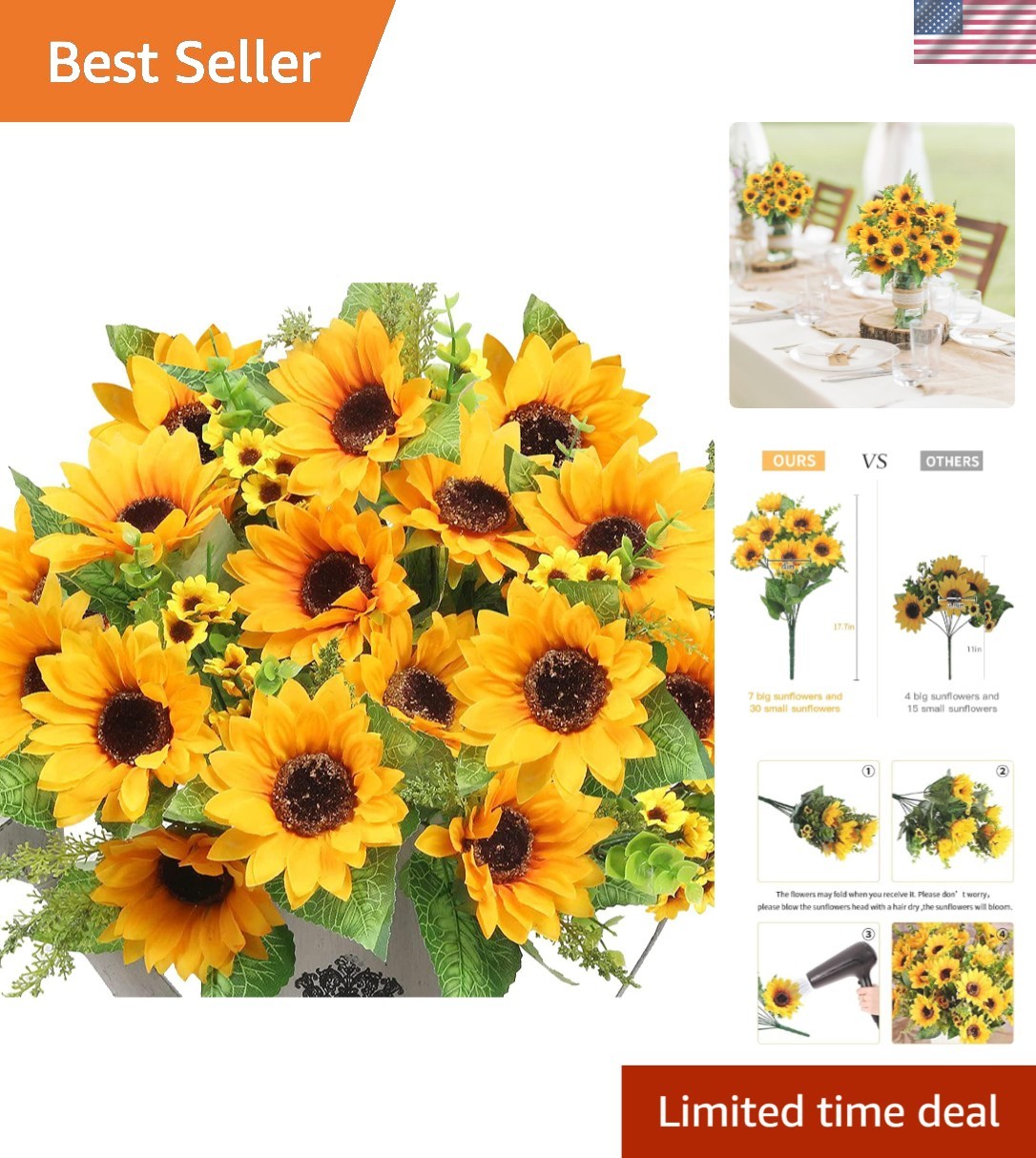 UV Resistant Silk Sunflower Bouquets – Perfect for Weddings & Home Decor