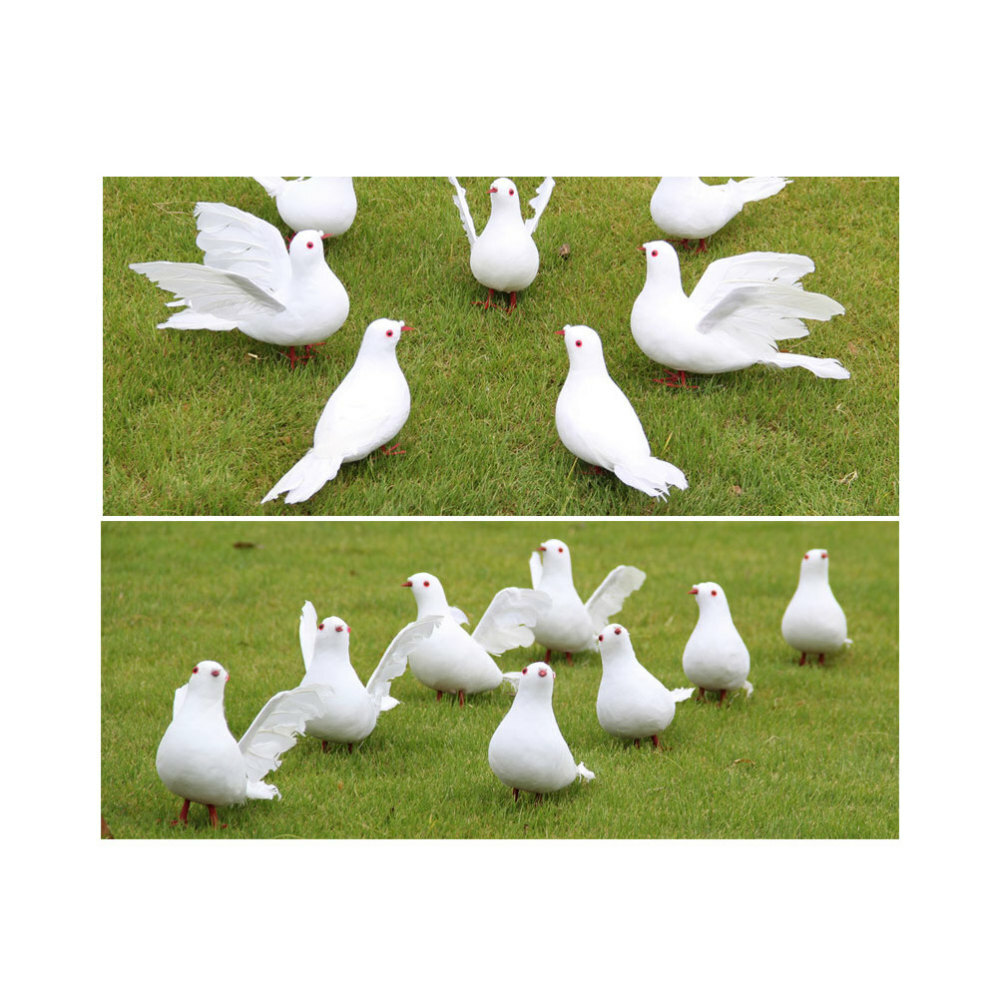 2PCS Pigeon Model Artificial Feature Doves Pigeon Figurine White Bird Decor