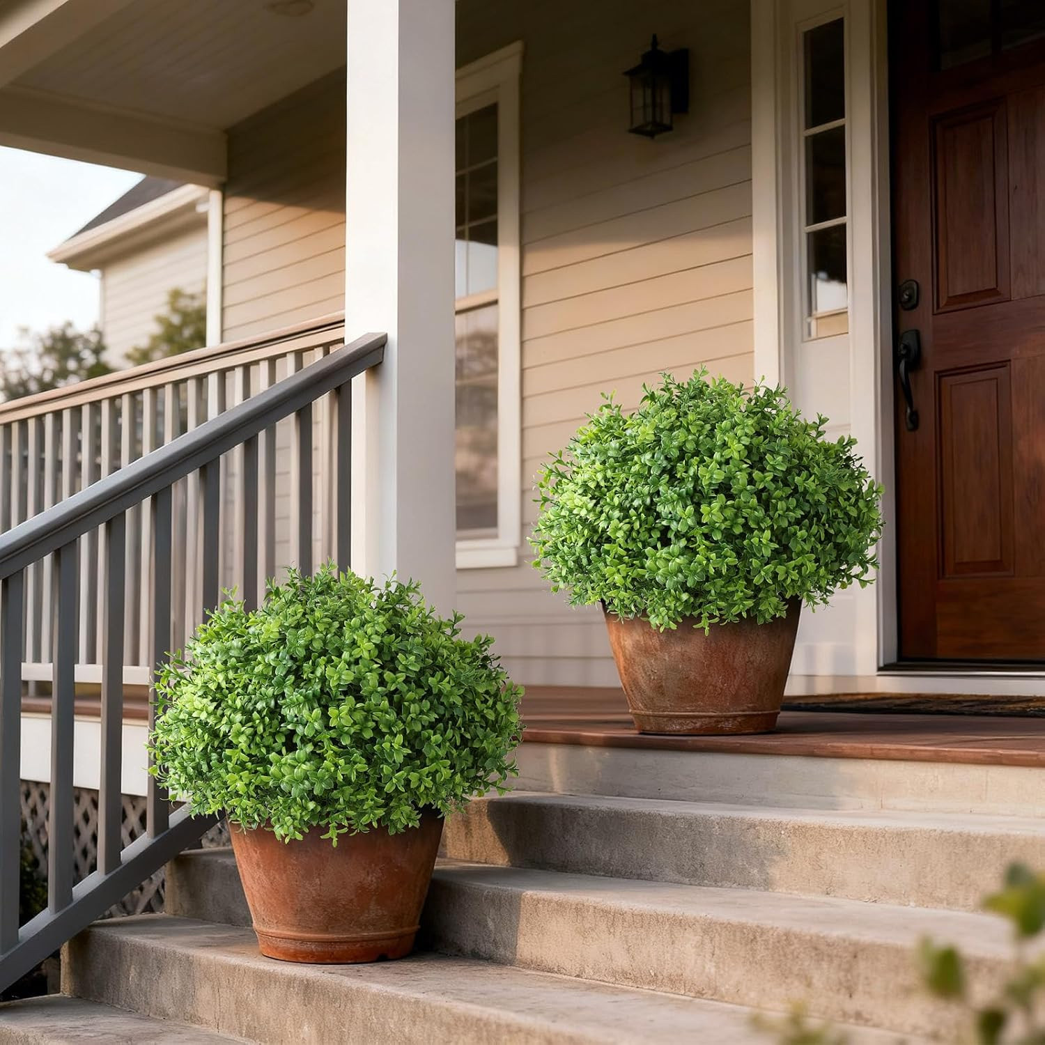 Set of 2 Artificial Boxwood Topiary Ball Trees UV Resistant Potted Plants