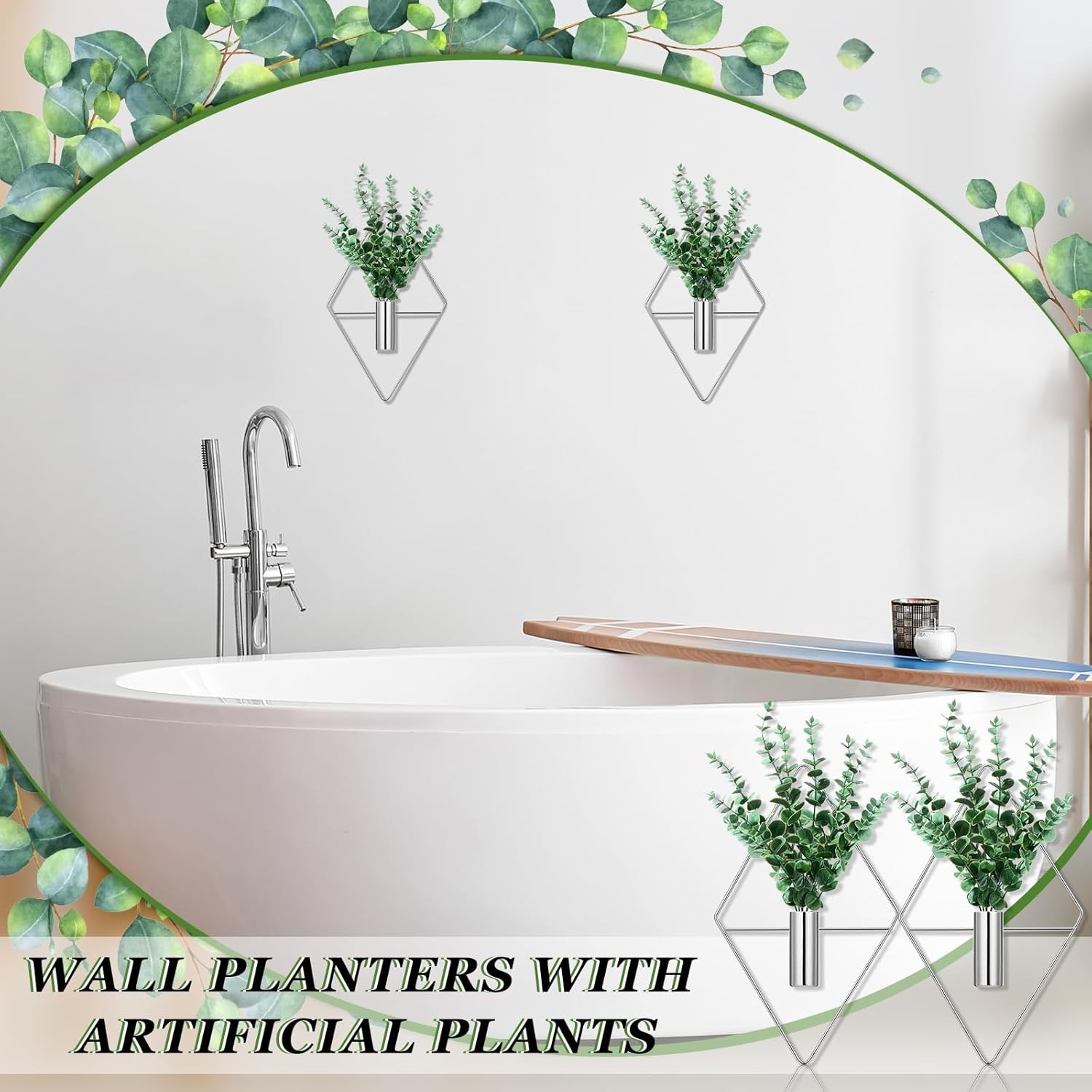 2 Pieces Wall Decor Hanging Planters with Artificial Plants Metal Hanging Vas…