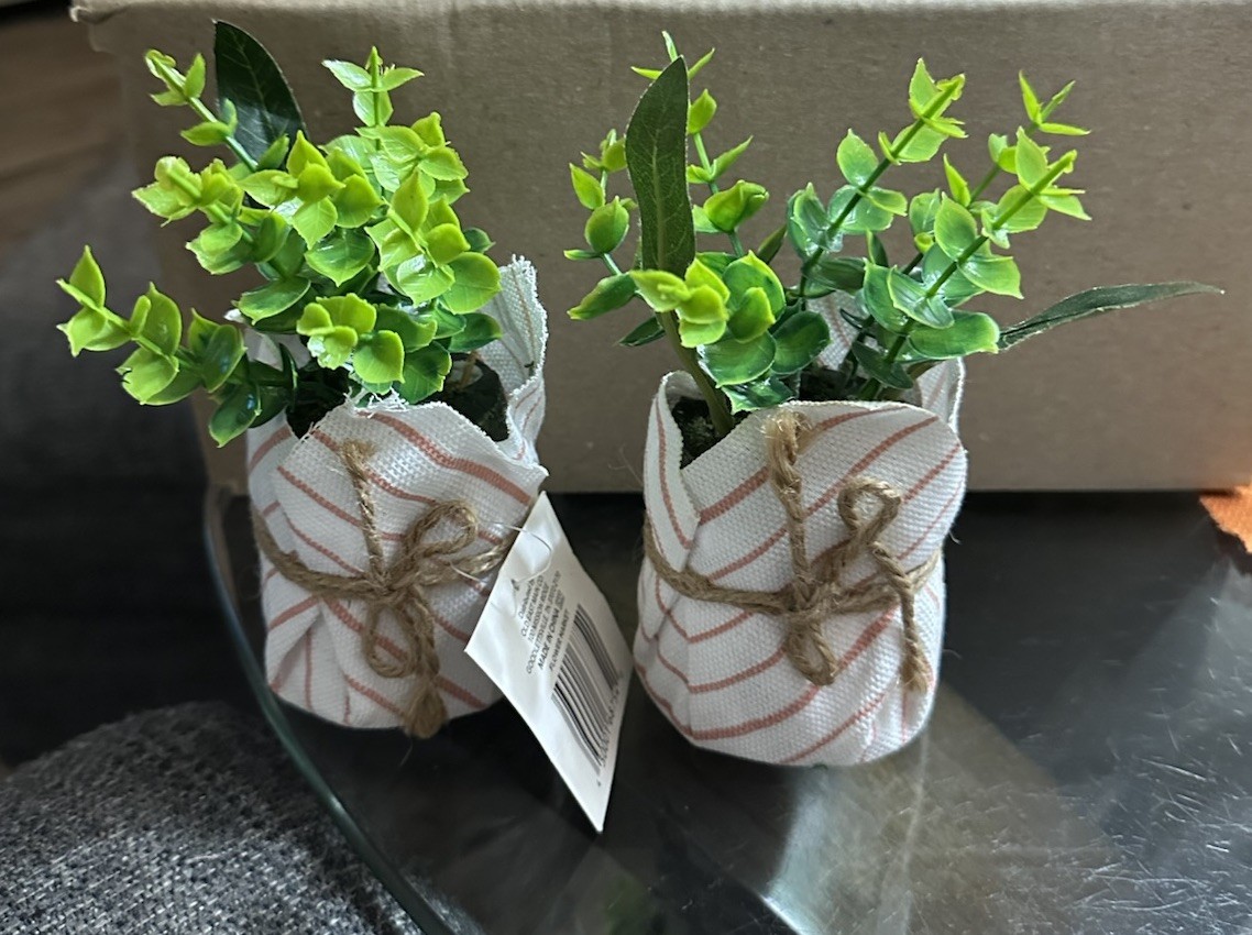 Set Of 2True Living Fabric Greenery Faux Plant 6.5”H x 3”D Home/Office Decor NEW