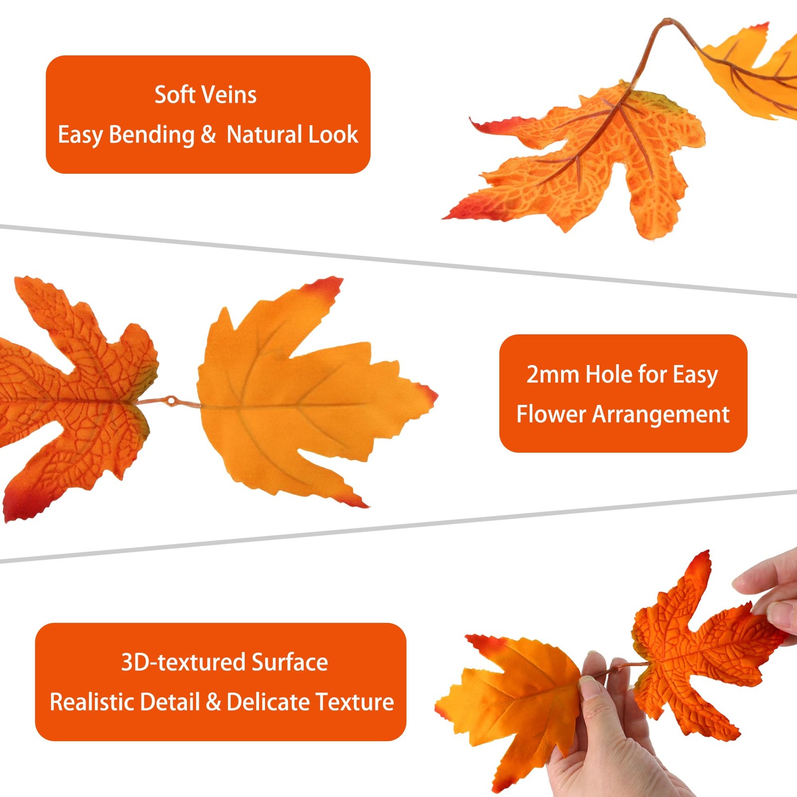50 PCS Artificial Flowers Fall Decor Fake Maple Leaves Bulk Autumn 5-Color