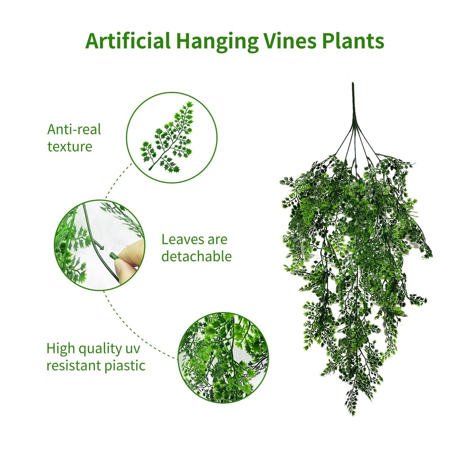 Garland Hanging Vines 3 PC Artificial Leaves Fake Greenery Faux Plants Realis…