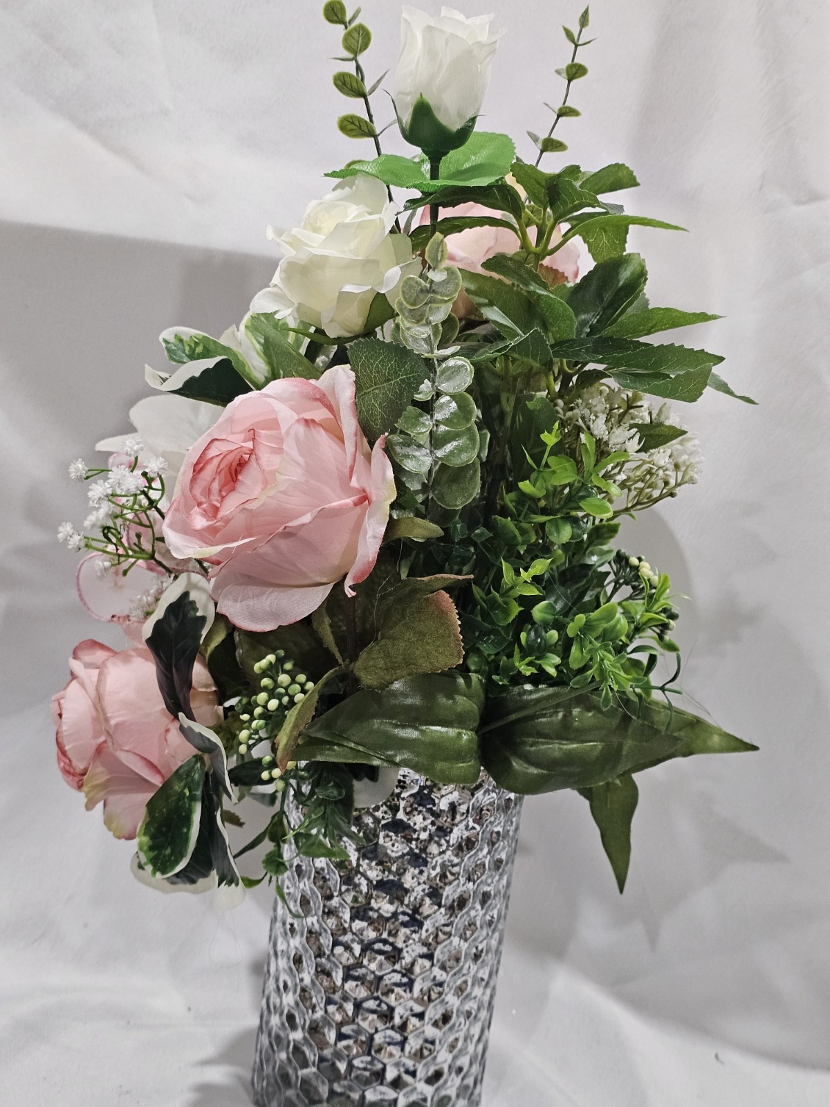 Pink Peoniesm, Roses and Lily Artificial Flowers with Baby Breath Accent