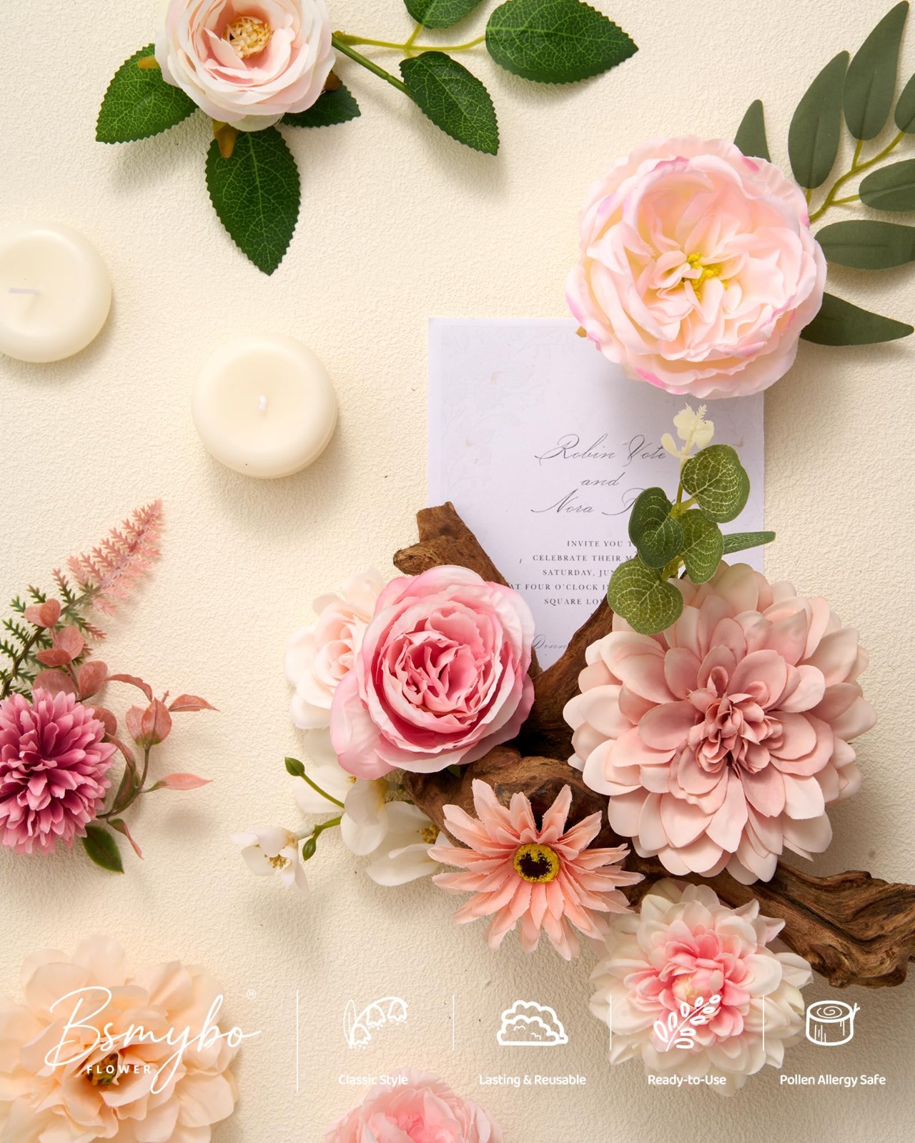 Pink Artificial Roses Flower Bouquets with Stems for DIY Wedding, Baby Shower, H