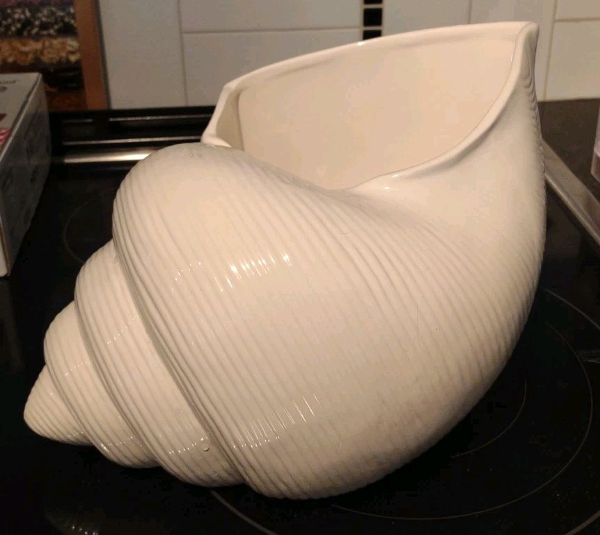 White Ceramic Sea Shell Plant Holder/Container H 9 In. X L 12.5 In X W 8 In. ML