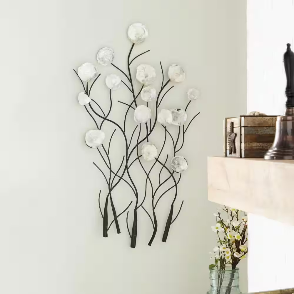 24 In. X 36 In. Capiz Shell White Floral Wall Decor with Capiz Accents
