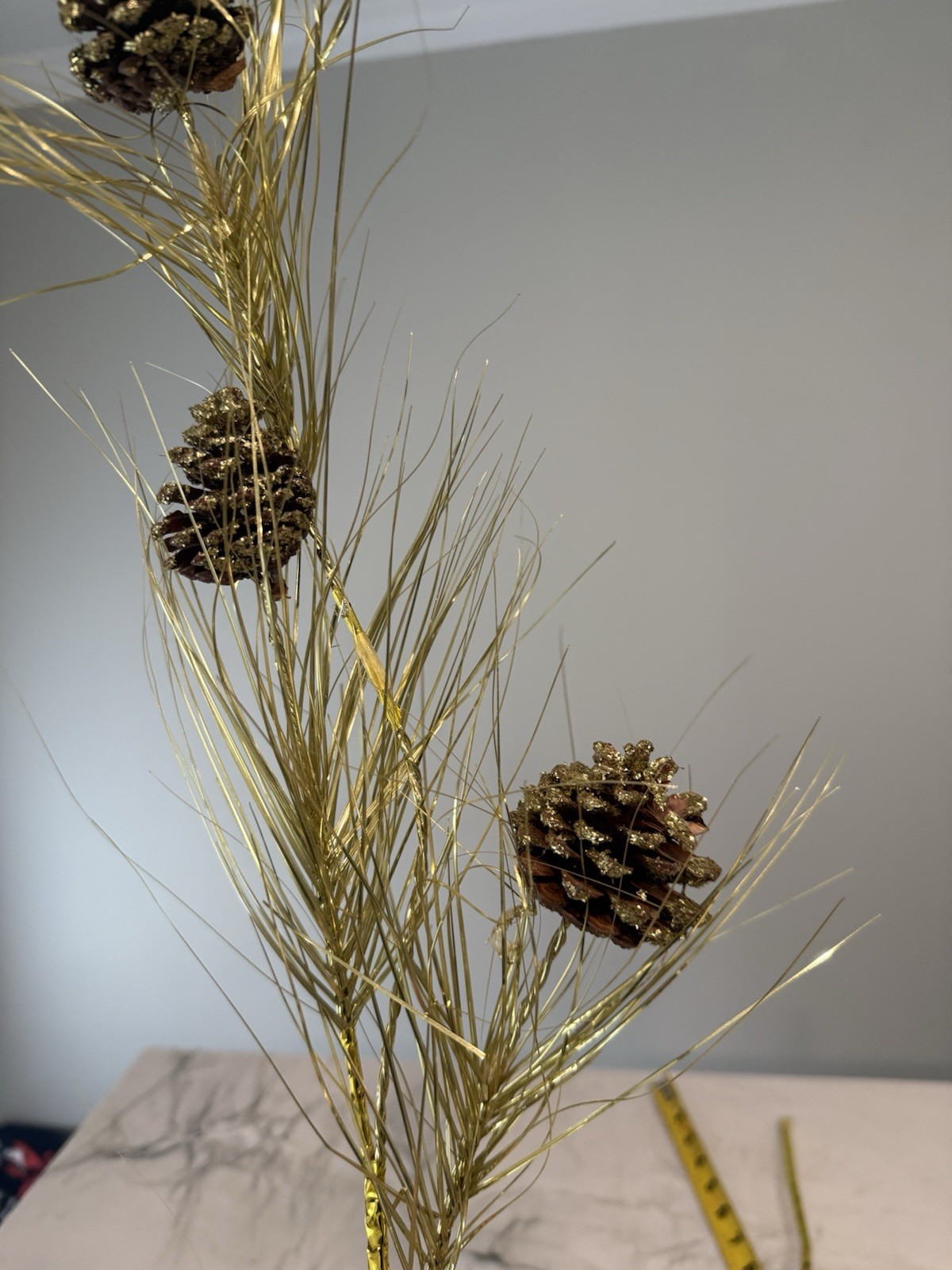 7 branches Pinecones gold green stems over 26″ long