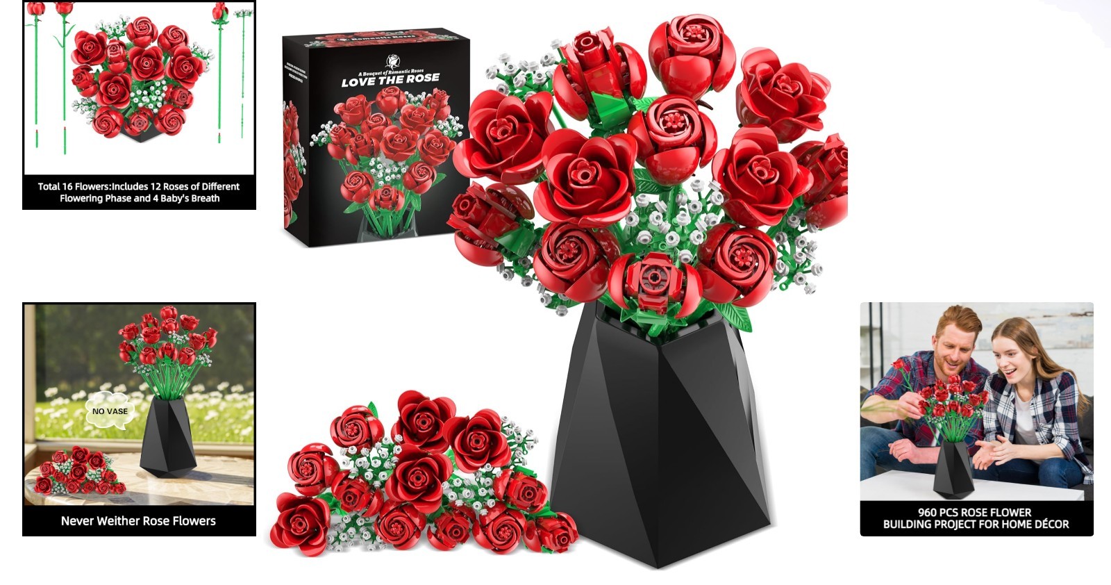 Adjustable 960PCS Flower Building Set – Lasting Beauty for Home Decoration