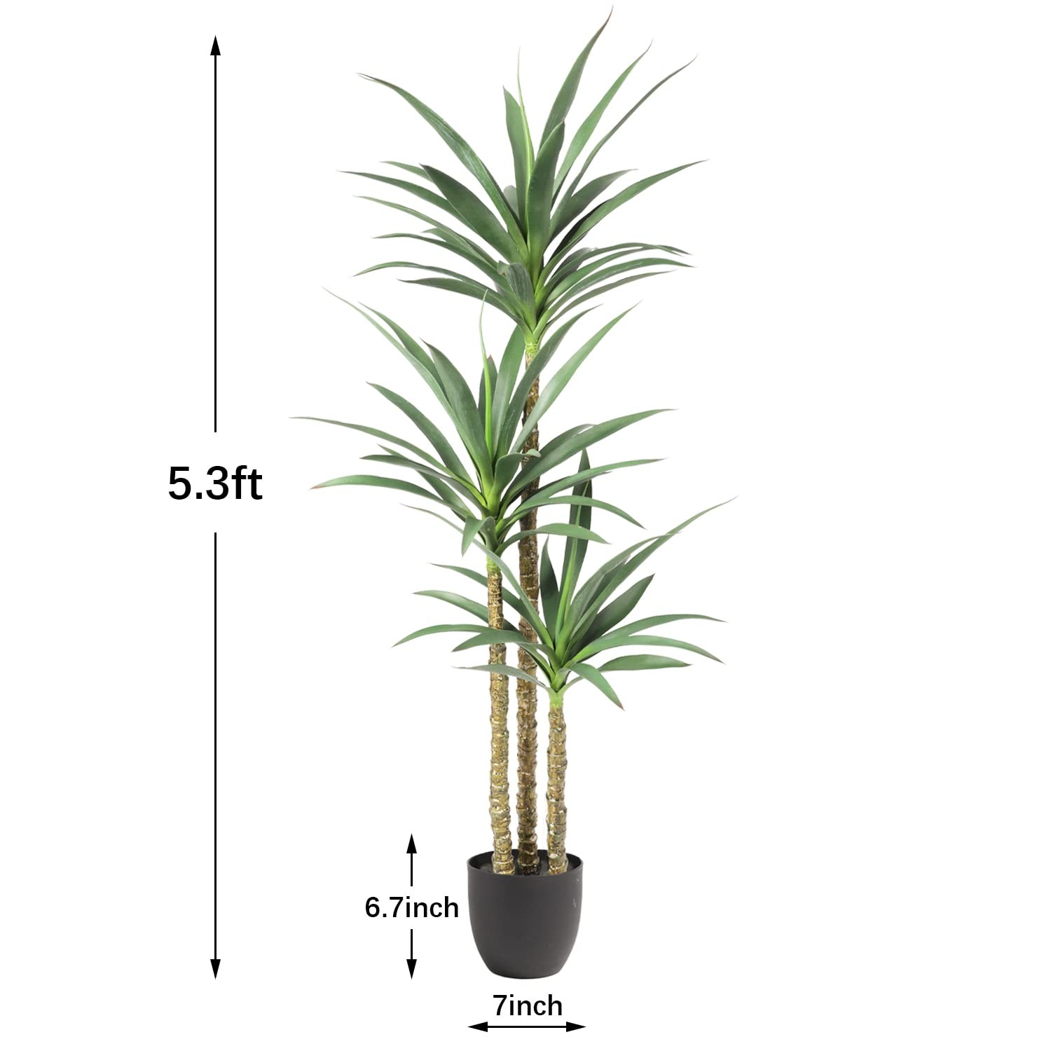 Artificial Tree 5.3Ft Faux Agave Plant with 3 Heads in Plastic Pot Fake Tree …