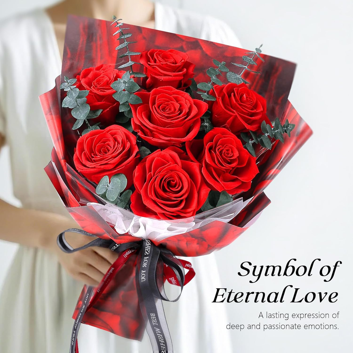 Preserved Flowers Bouquet 7 Roses – Red Real Rose & Flowers for Delivery, Eterna