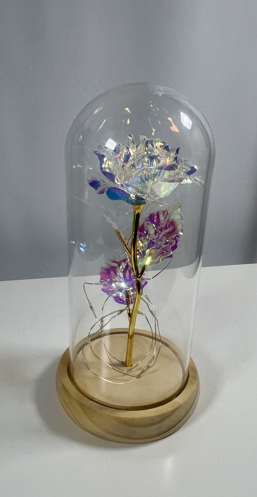 Rose Of Love In Glass Dome /w Led Lighted Rose Wedding Valentine Gifts
