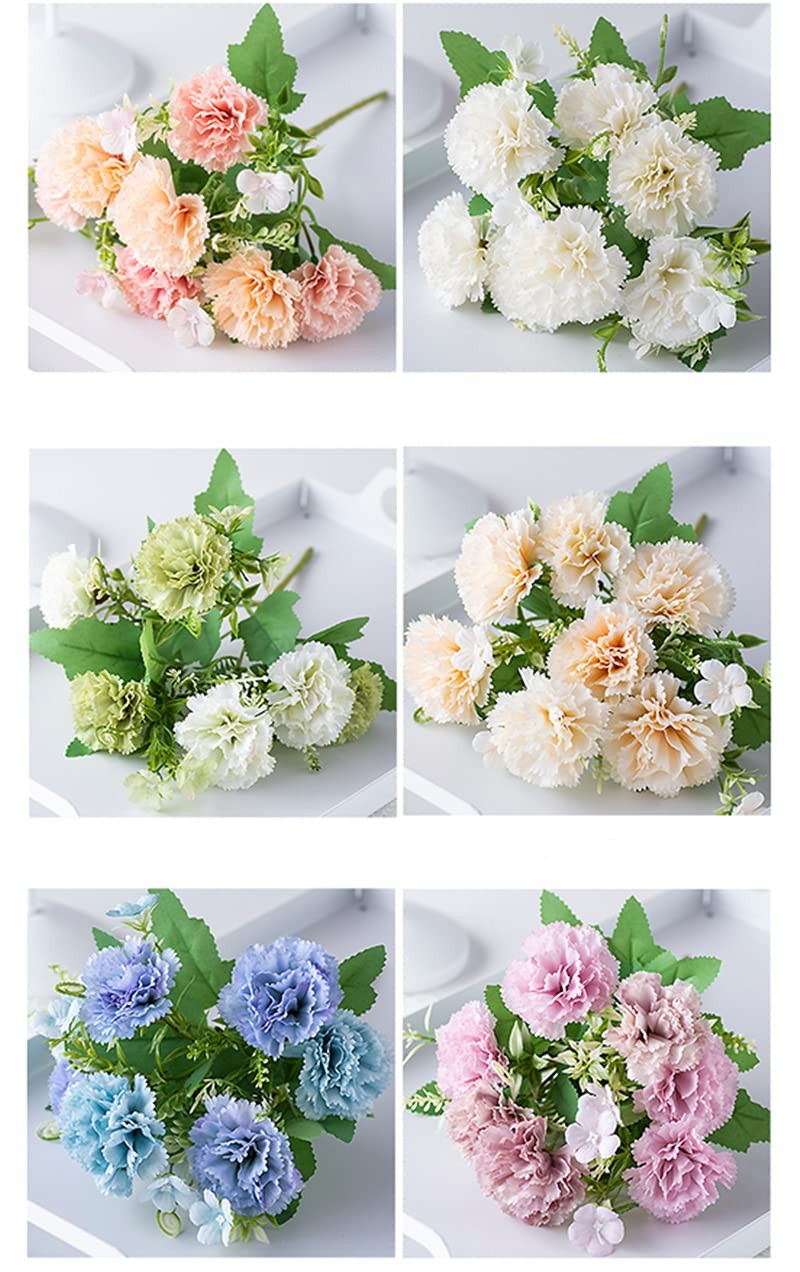 3 Bunches Bouquet of Artificial Silk Flower White Carnations,11“ Bouquet and …