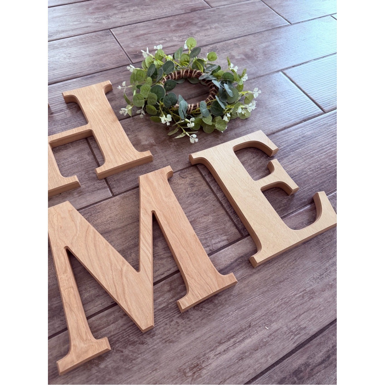 Rustic Wooden HOME Wall Decor Letters Greenery Wreath Accent Farmhouse Entry
