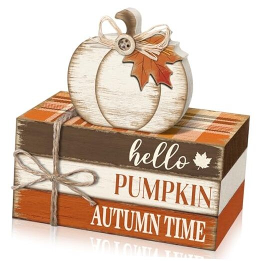 4 Pcs Tiered Tray Decorations Thanksgiving Wooden Pumpkin and Maple Leaf Fall