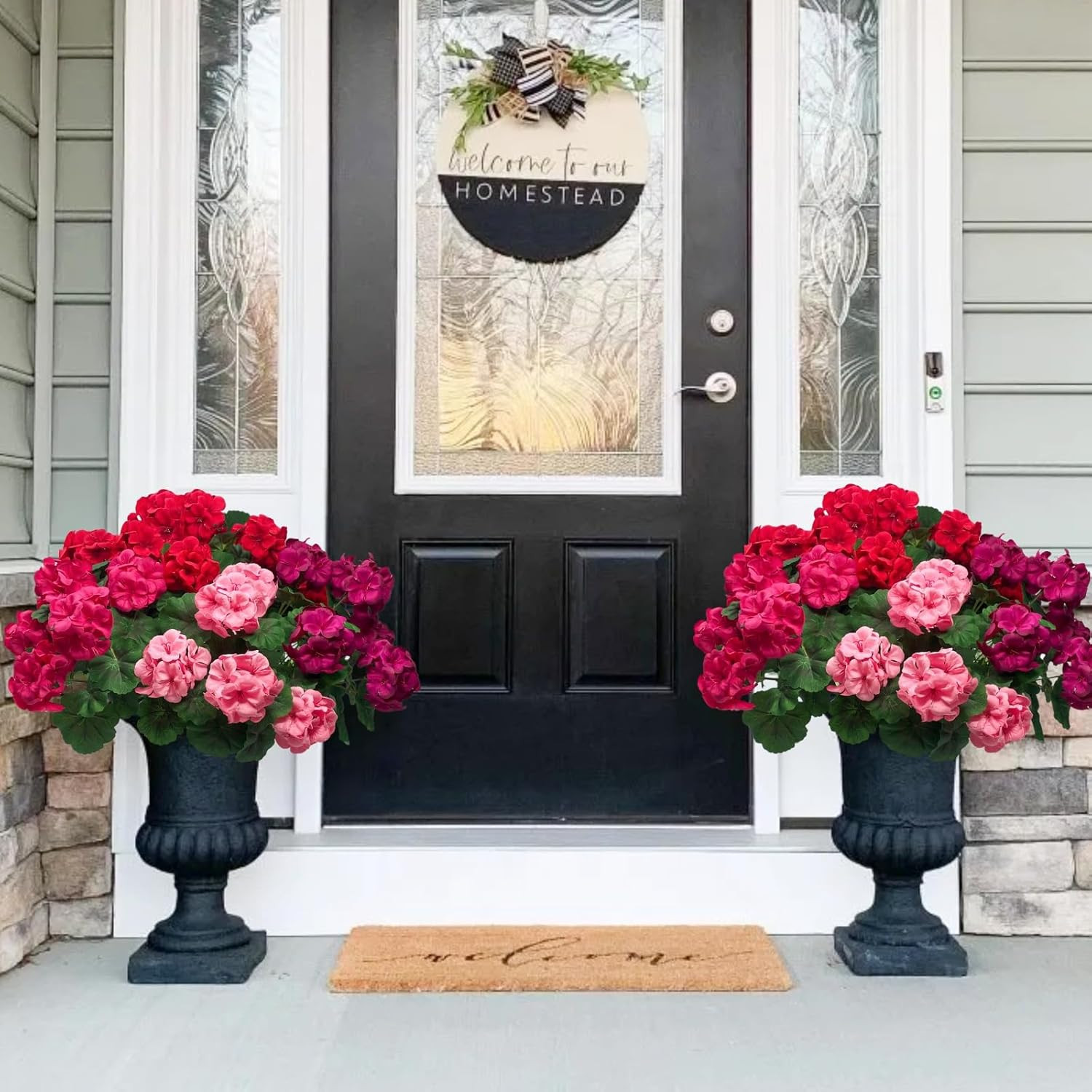 Artificial Geraniums Silk Flowers Fake Plants for Outdoor Outside, UV Resistant
