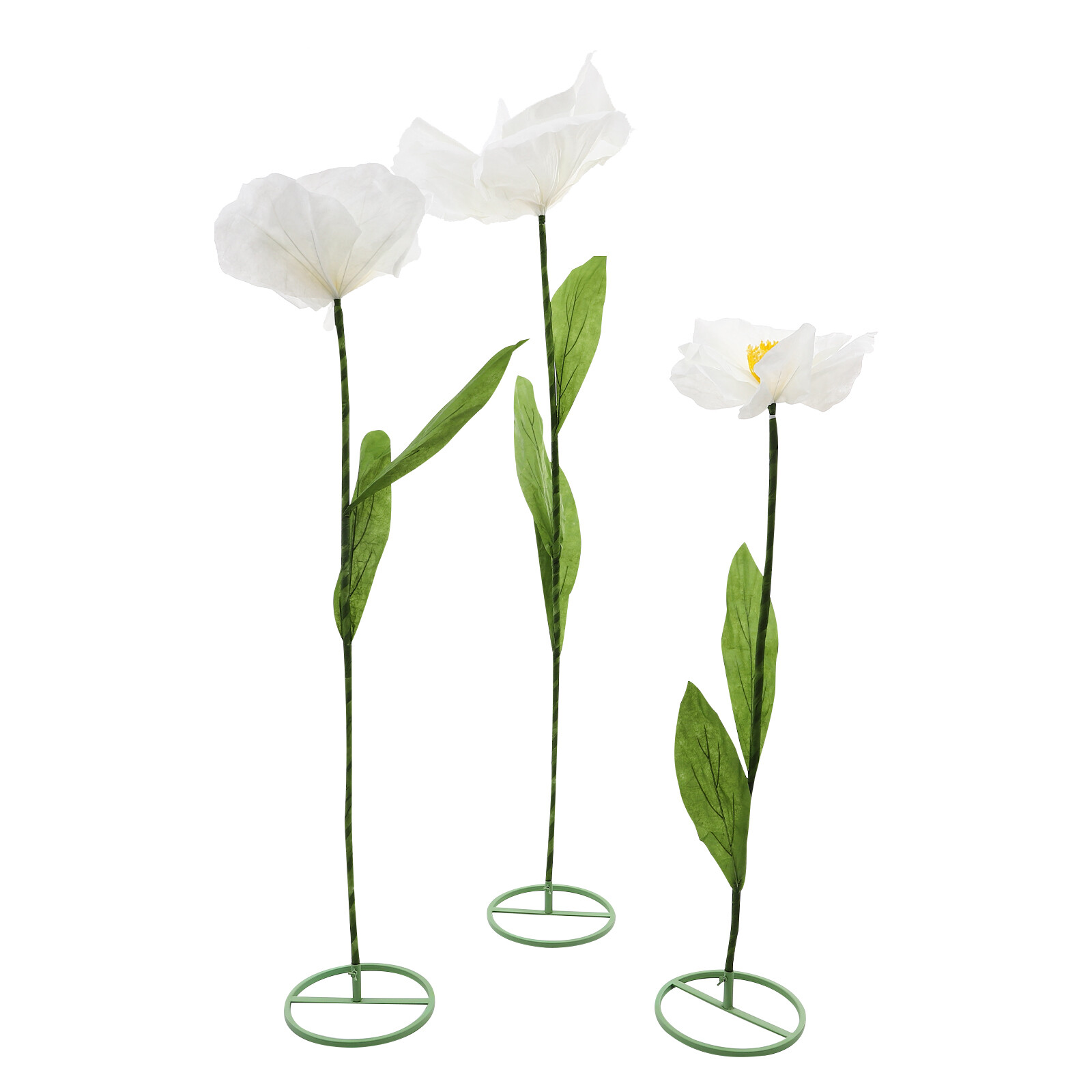 Set of 3 Artificial Flower Free Standing White Corn Poppy Decor Home Wedding
