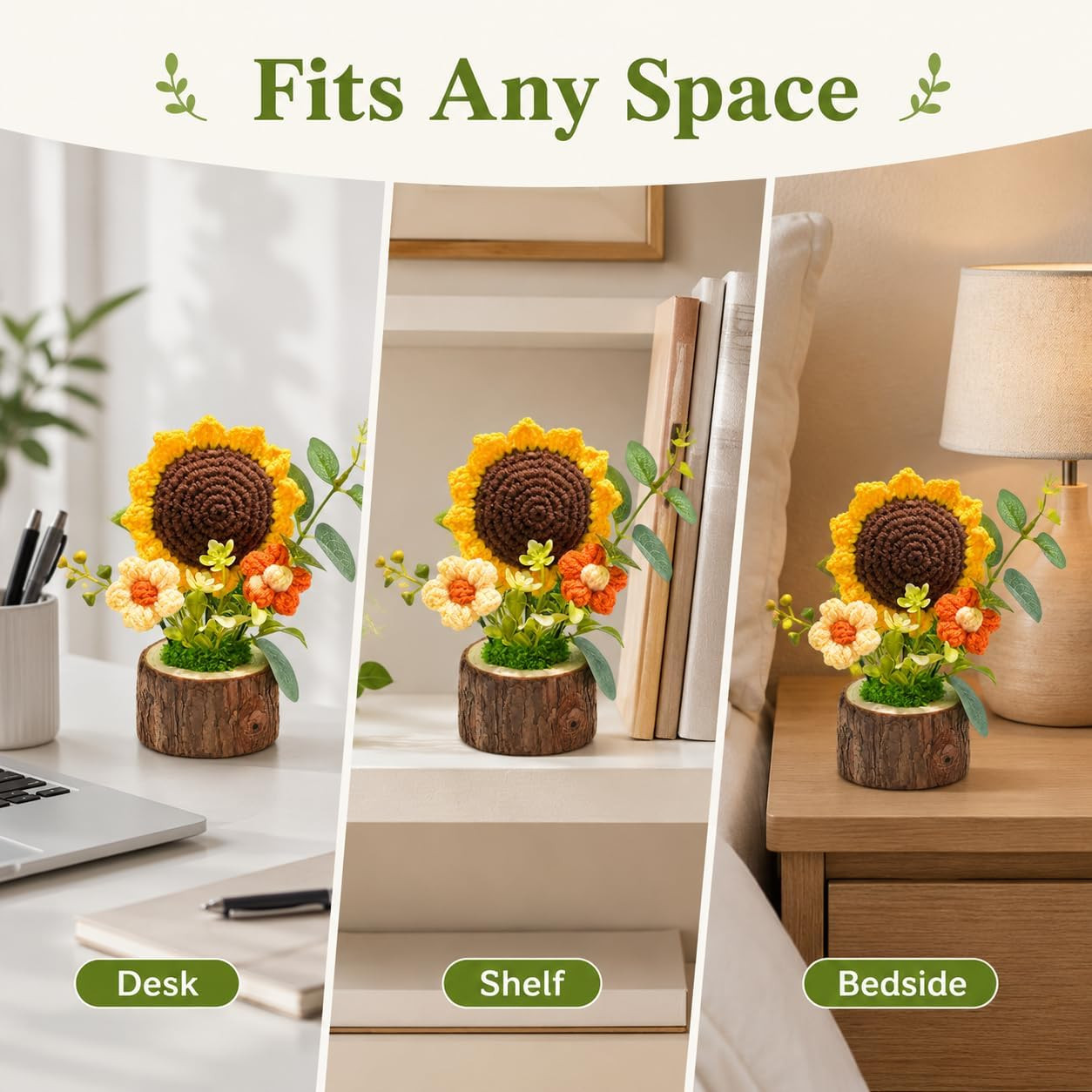 Handmade Crochet Knitted Sunflower Bouquet Creative Knitted Potted Plant Mini…