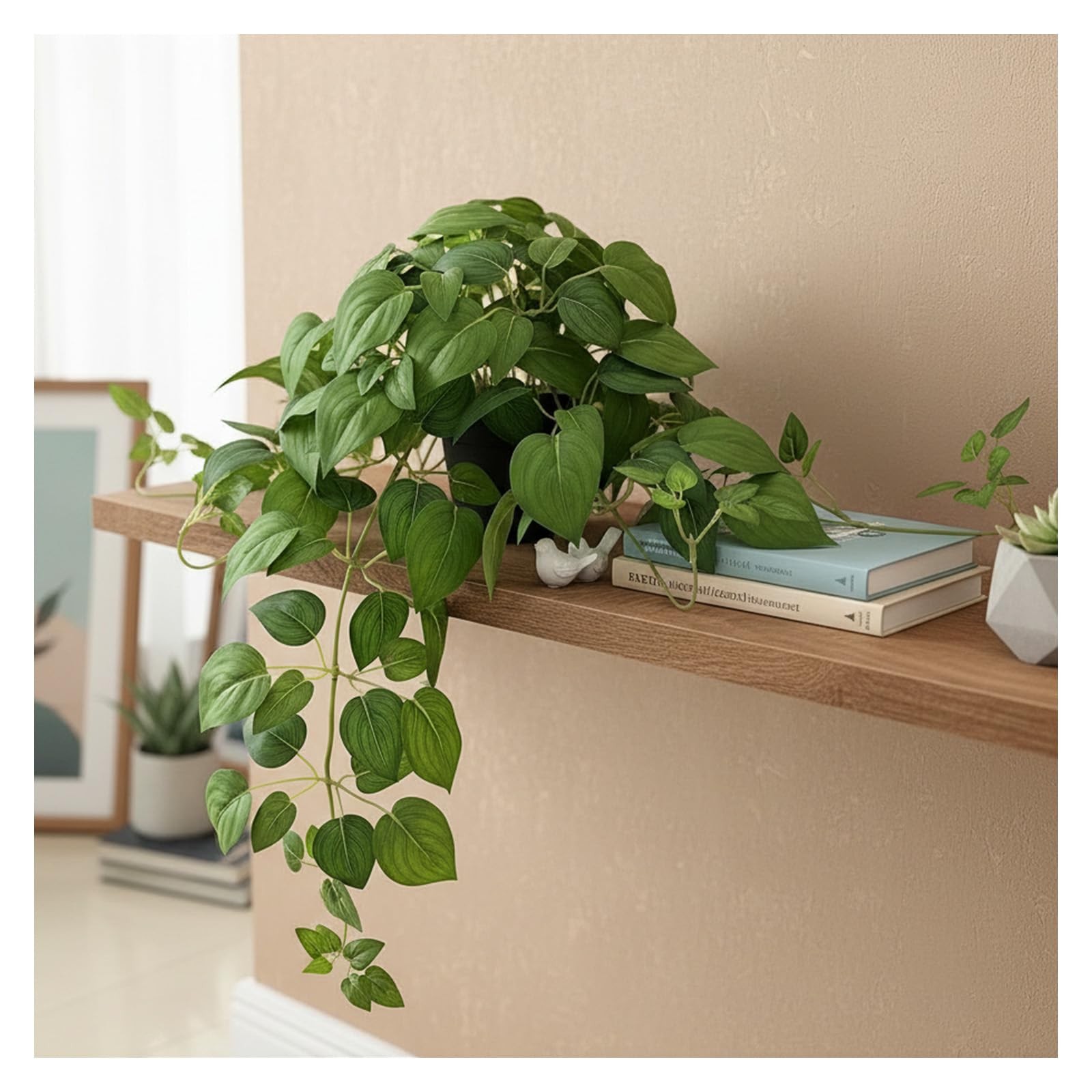 Artificial Pothos Ivy Silk Plants, 2 Sets with Black Pots, 27 Inches Tall, Re…