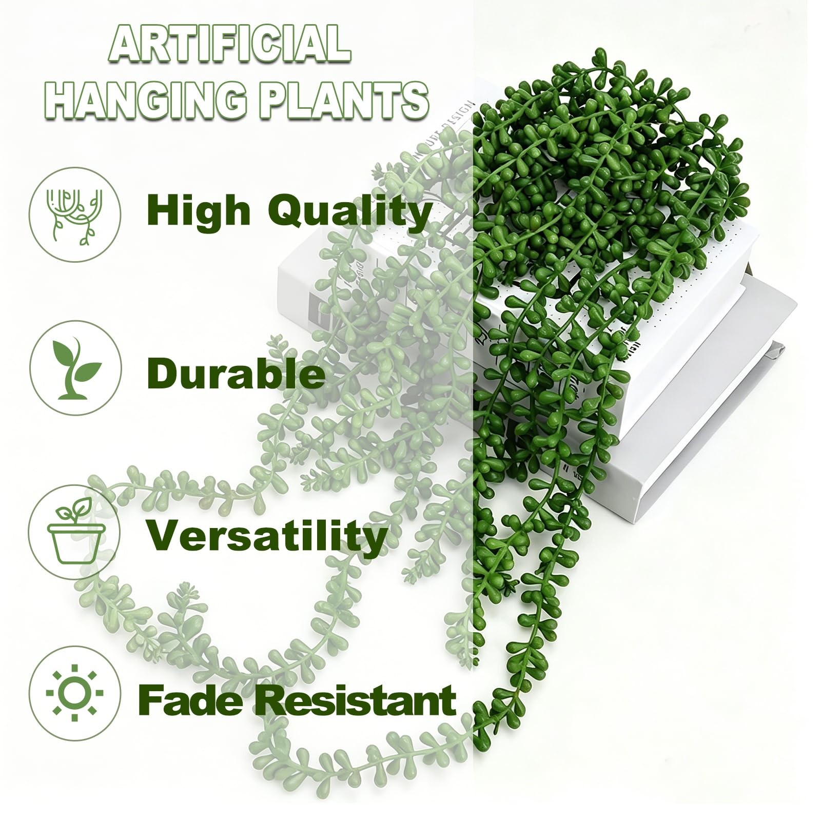 4 Pcs String of Pearls Plant Artificial Hanging Succulents Plants Draping Gre…
