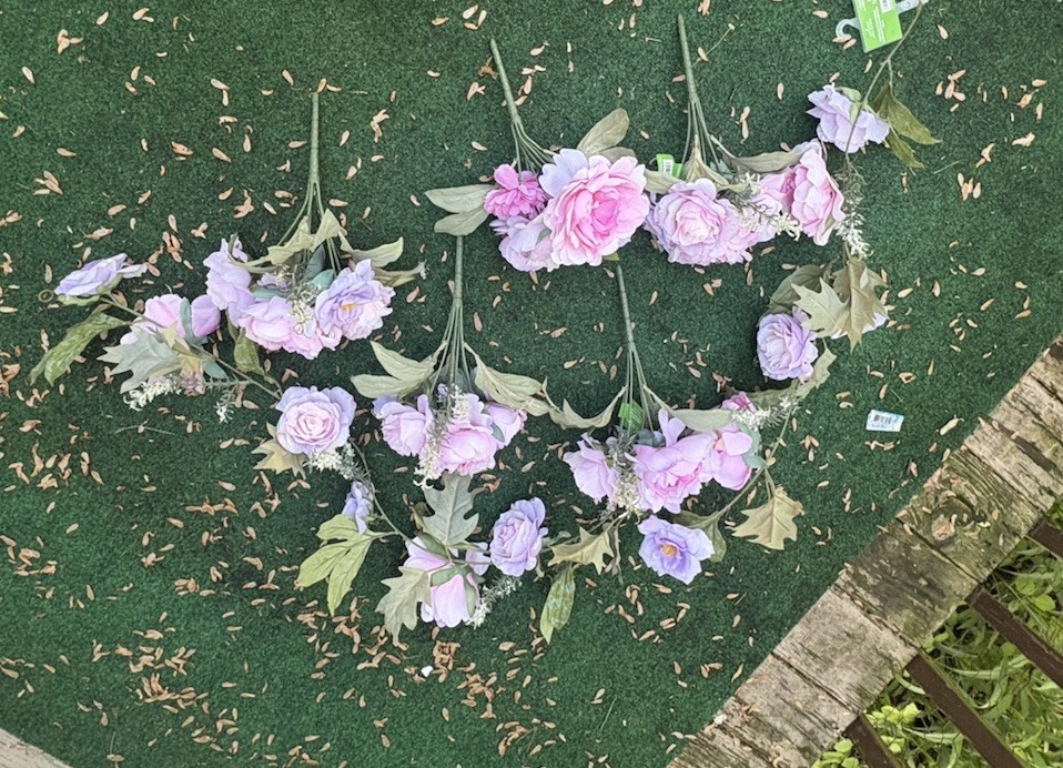 Bundle Of Artificial Pink Peony Purple & Rose (2)6Ft Garland & Bouquets New