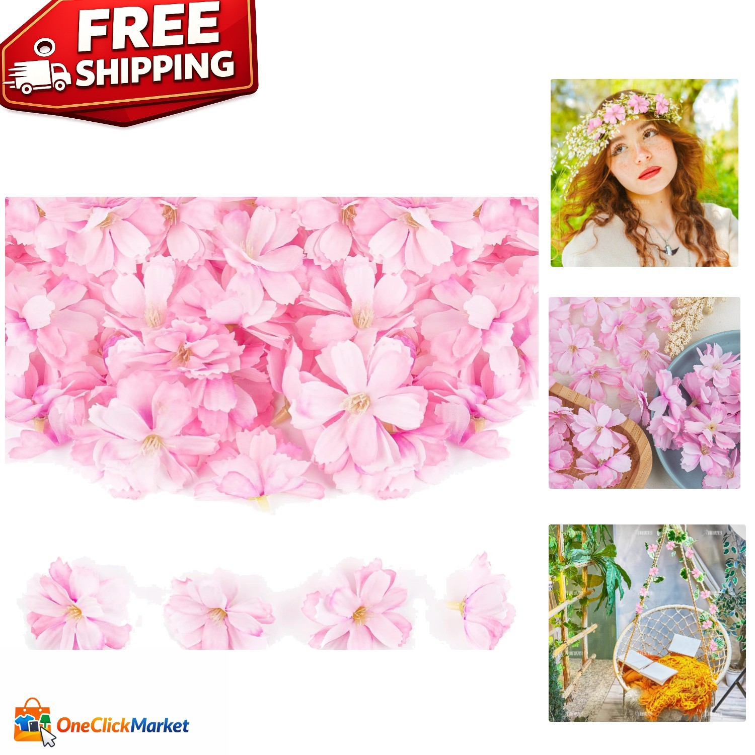 Elegant 50 Pack Cherry Blossom Flower Heads – Perfect for Weddings & DIY Crafts