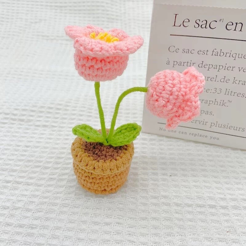 Bellflower Pot Handmade Crochet Knitted Woven Ornament Gift Home Office Decor