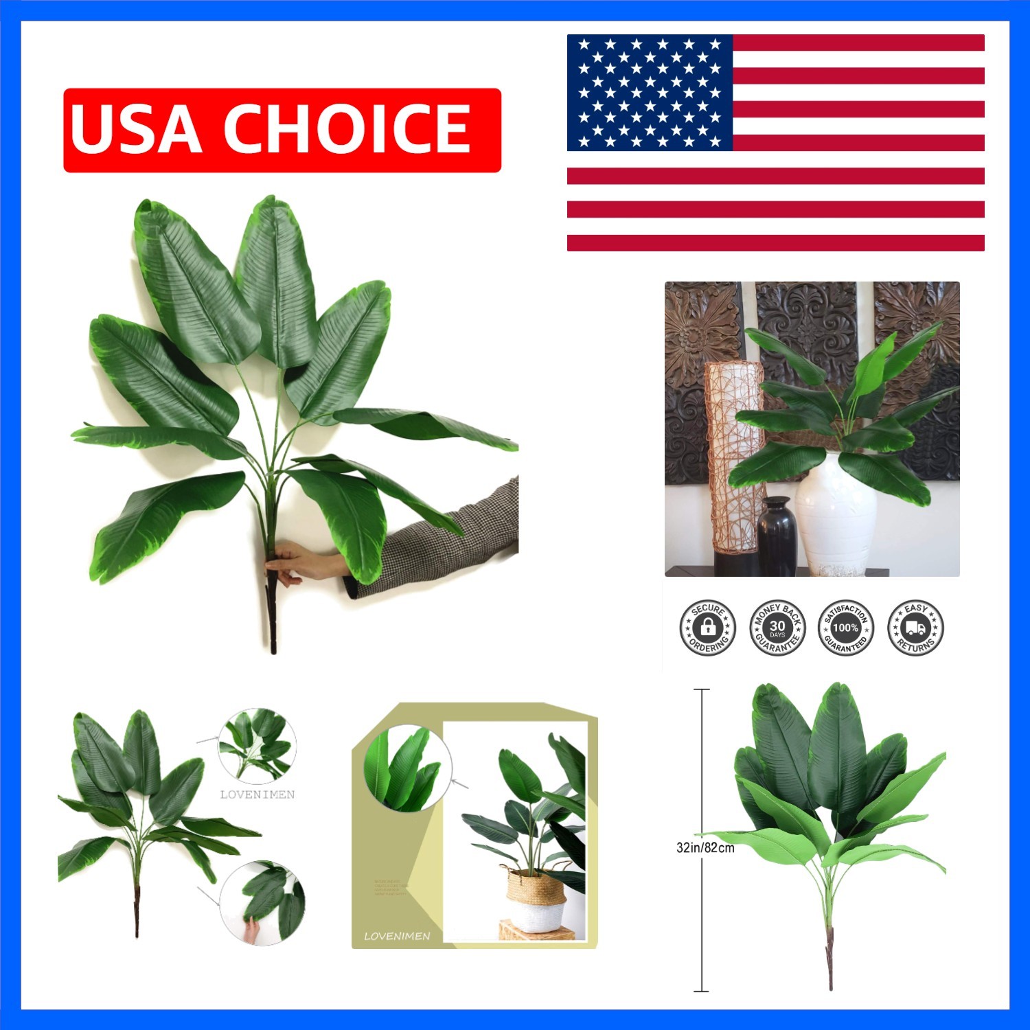 Artificial Plants Tropical Leaves, Fake Greenery Banana Tree Faux Palm Plant …