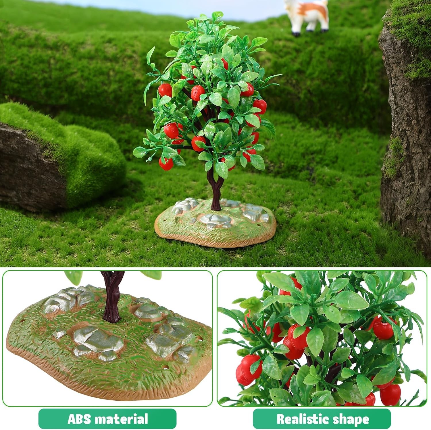 Mini Artificial Apple Tree Ornaments with Faux Fruit 2 Pack Realistic Small