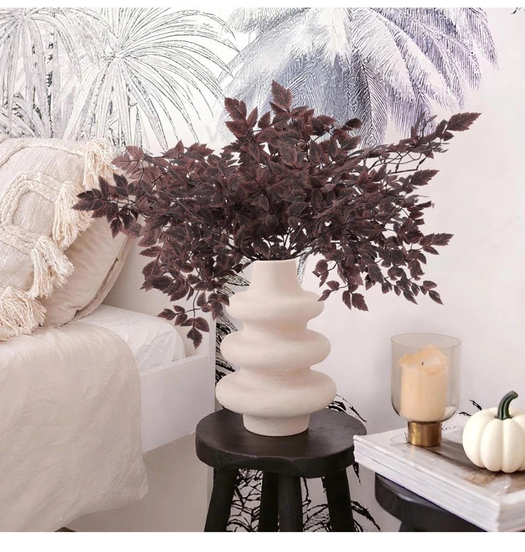 8 Pcs Artificial Cimicifuga Leaf Spray, 23″ Faux Burgundy Greenery Branch
