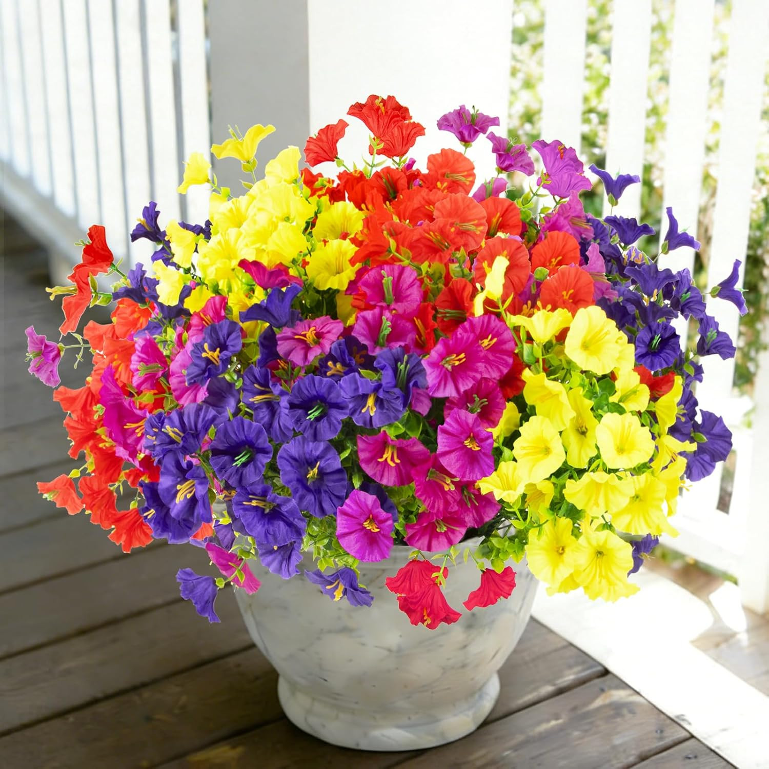12 Bundles Artificial Flowers for Outdoors Decoration, Faux Silk Morning Glory F