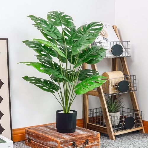 28″ Fake Plants Large Artificial Monstera Faux Potted Plants 28″-BLACK 1