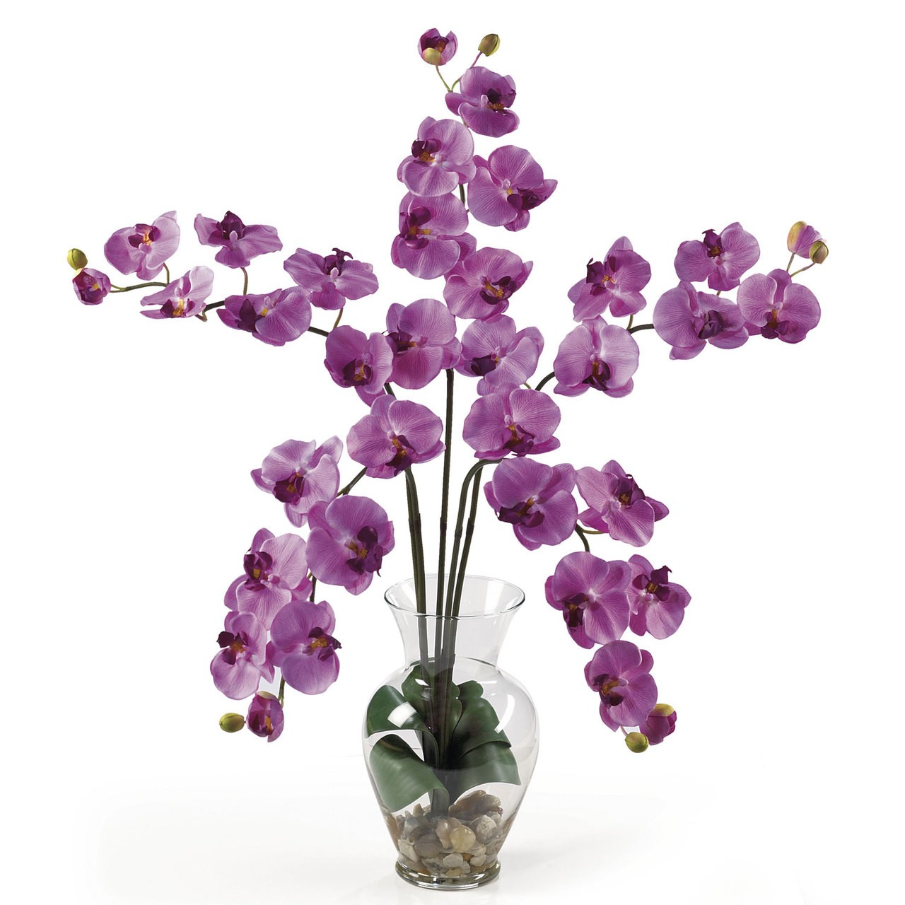 31″ ARTIFICIAL MAUVE SILK ORCHID FLOWER ARRANGEMENT w/ VASE ~ FAKE LIQUID
