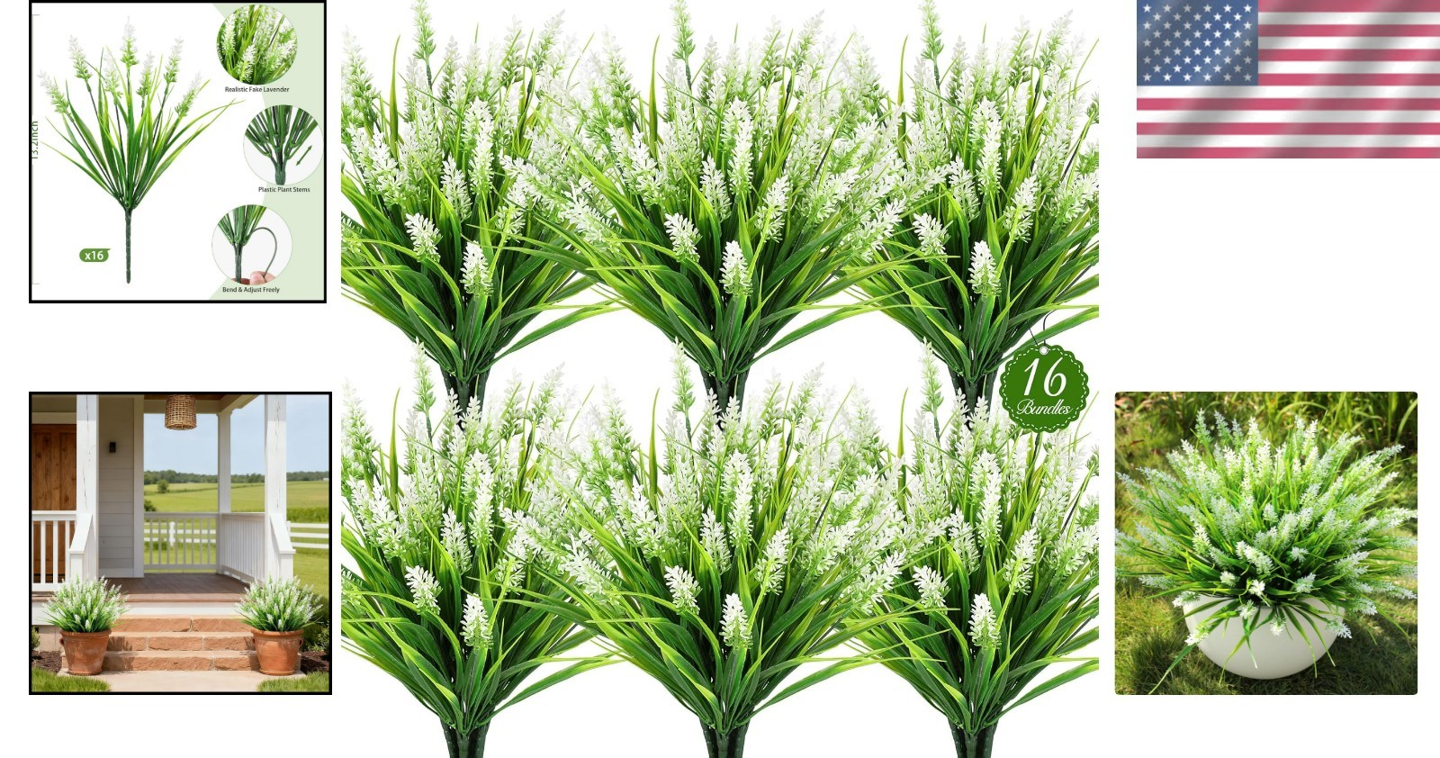 16 Bundles UV Resistant Artificial Lavender & Monkey Grass – Realistic Greenery
