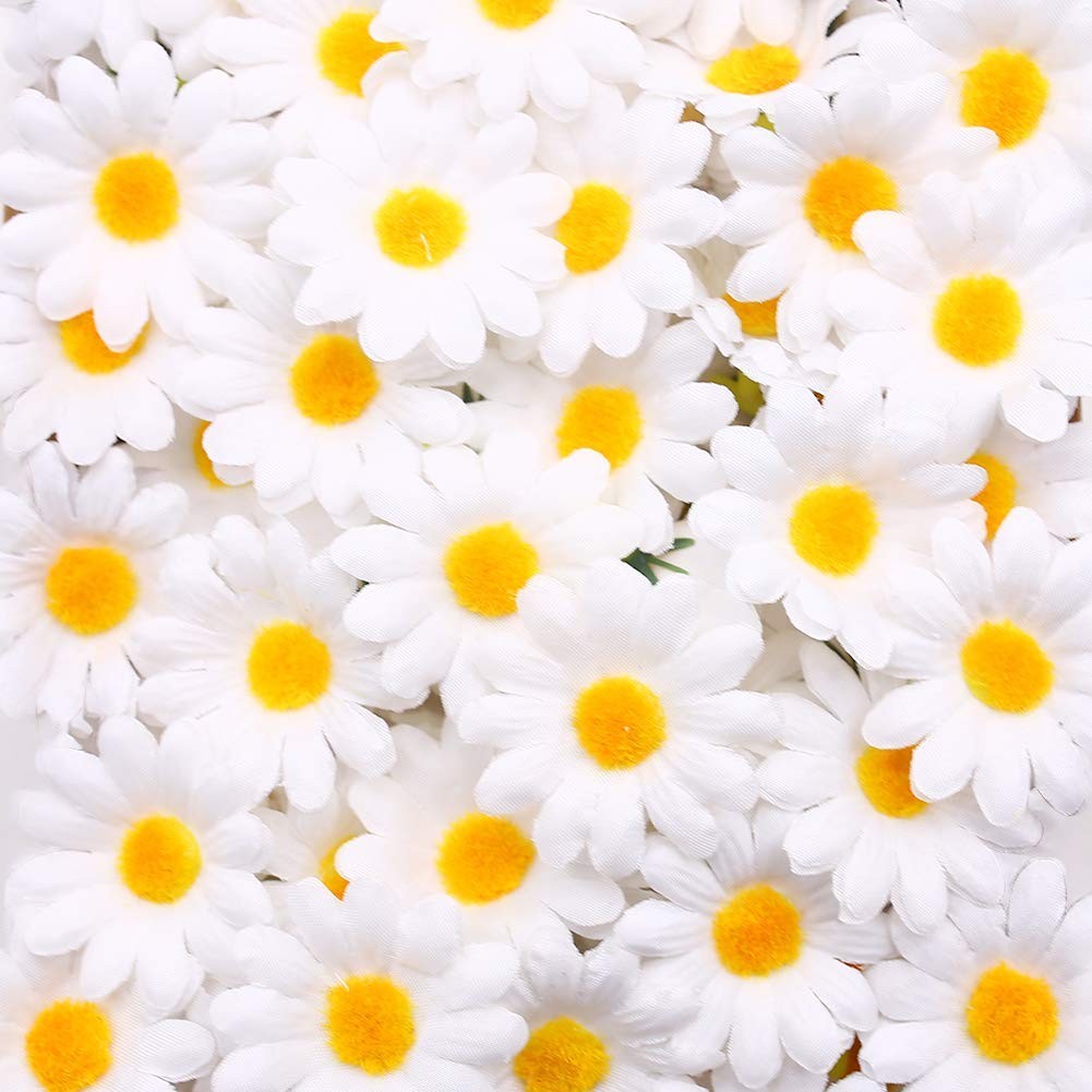 200PCS Fabric Daisy Flower Heads, 1.5 Inch White Artificial Daisies