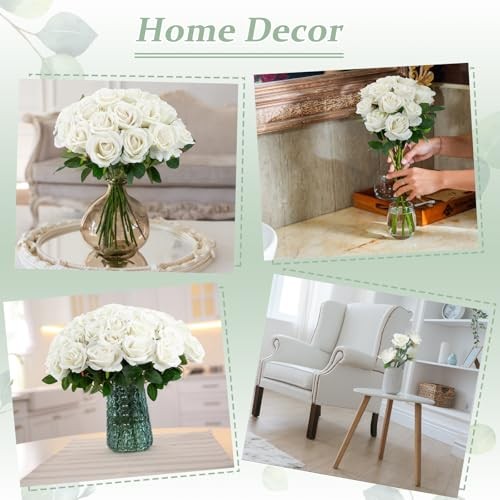 pcs Roses Artificial Flower in Bulk, Realistic Velvet Silk Faux Roses 72 White