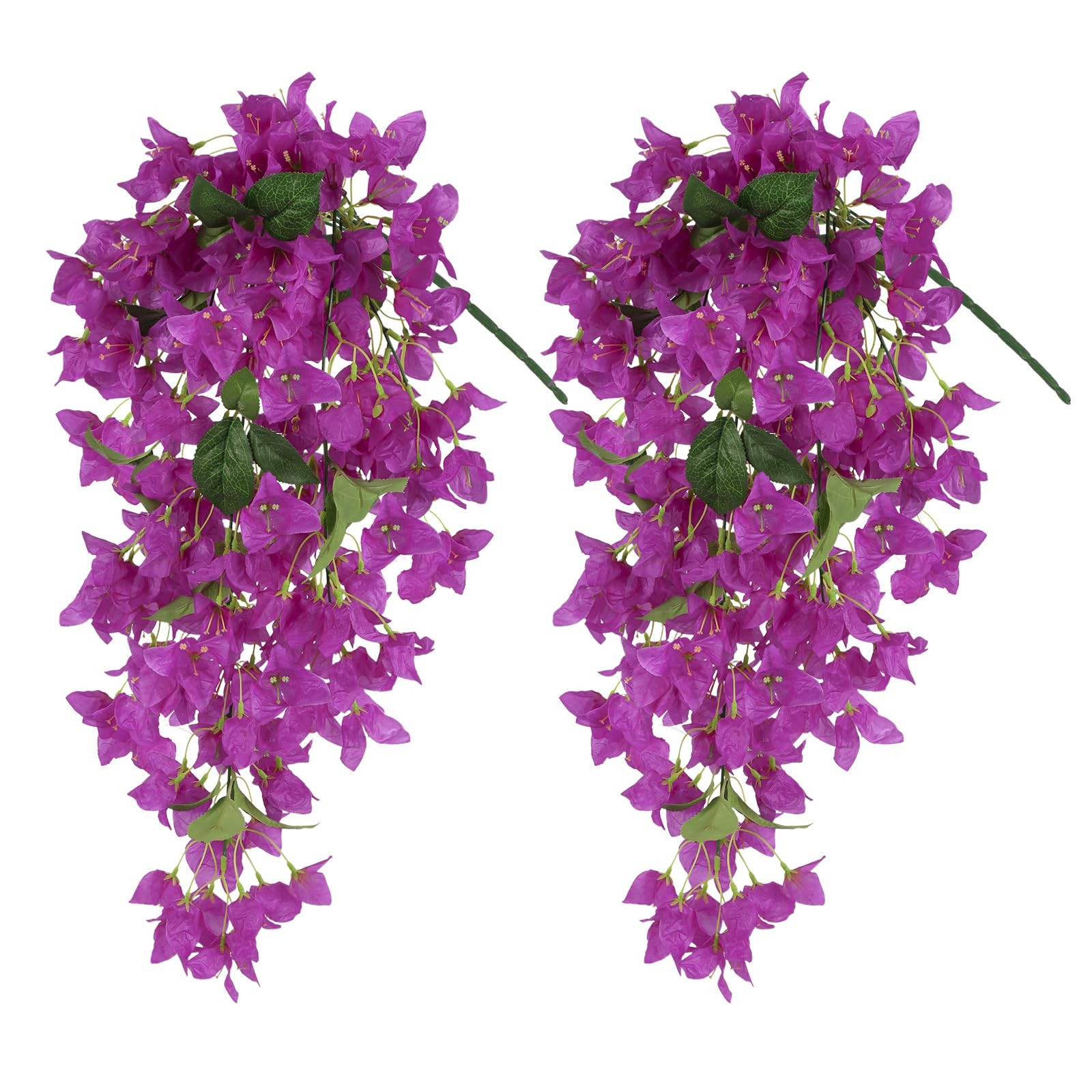 2Pcs Artificial Bougainvillea Hanging Flowers for Outdoor, 30in Silk Faux Pla…