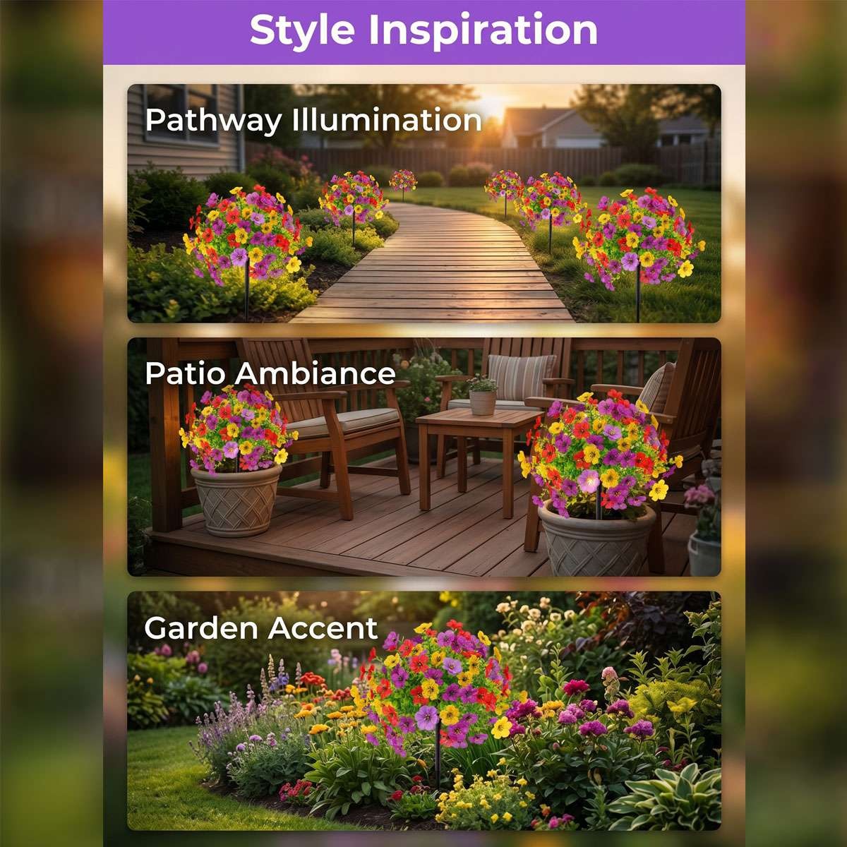 Artificial Violet Flowers Fake Plants with Ground Spike Garden Patio Yard Decor