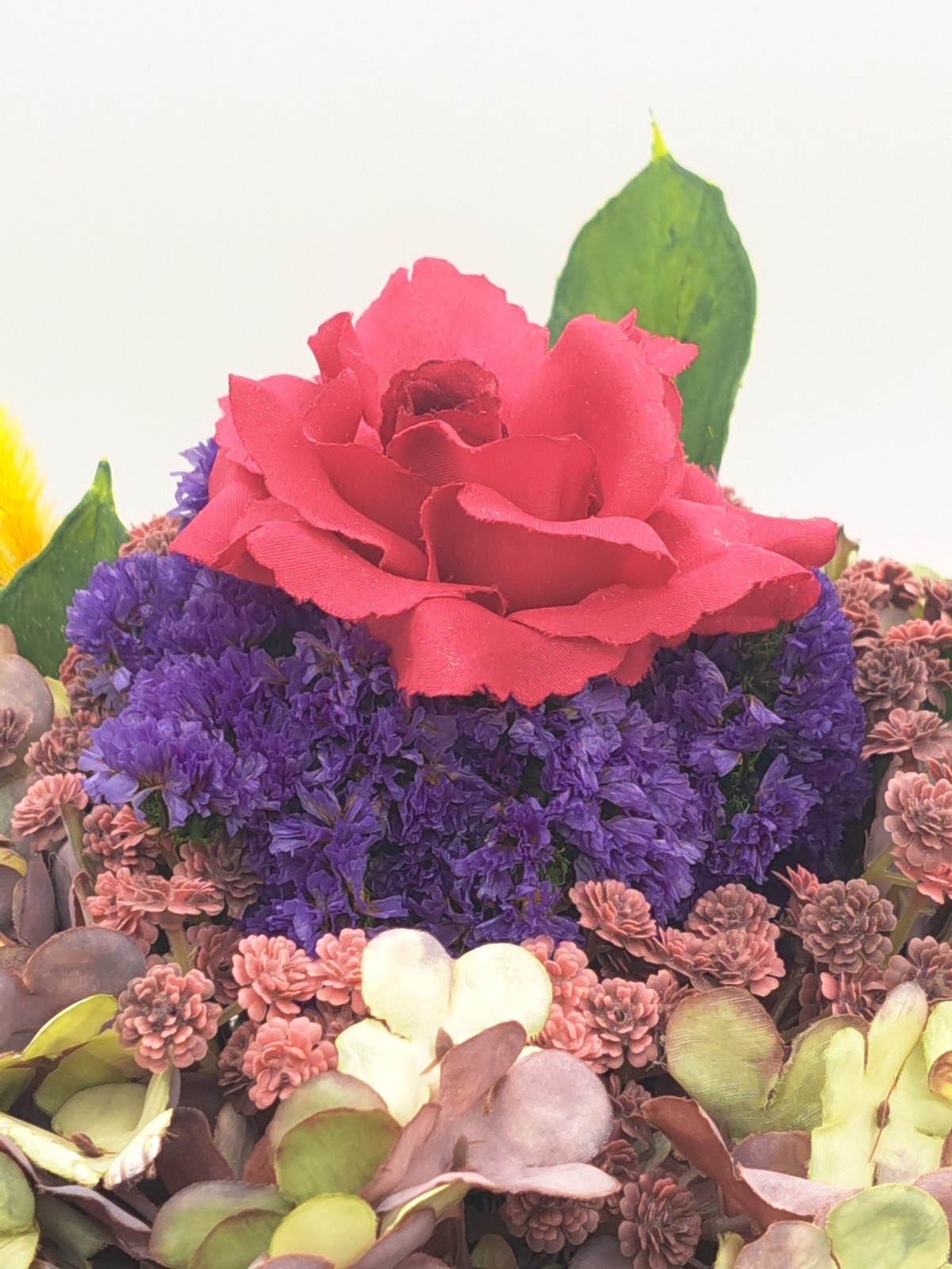 Handmade Hydrangea & Rose Dried/Silk Flower Arrangement w/ Vintage Basket