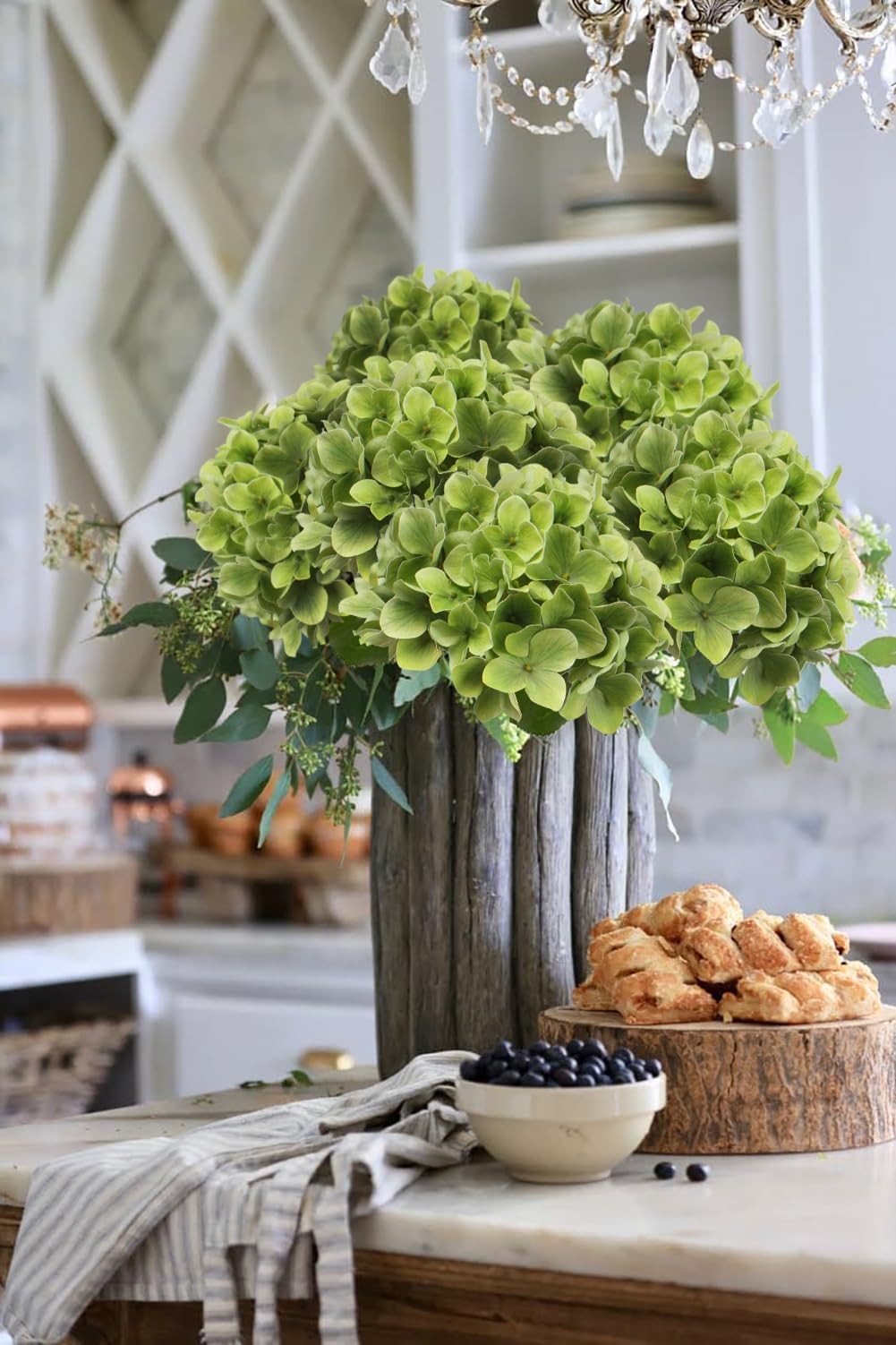 Faux Hydrangea Large Artificial Green Hydrangea Flowers 26″ Real Touch Hydran…