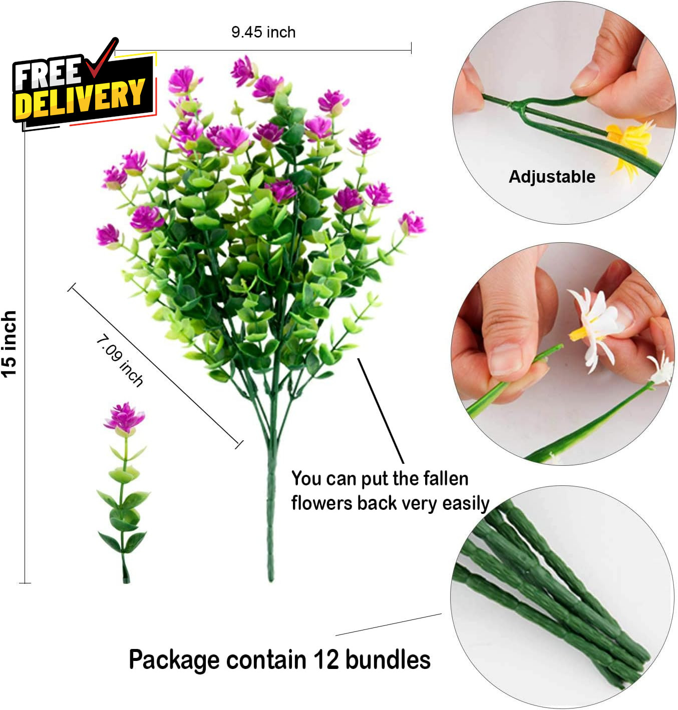 Artificial Flowers for Outdoors UV Resistant 12 PCS Bundles Faux Fake Outdoor..