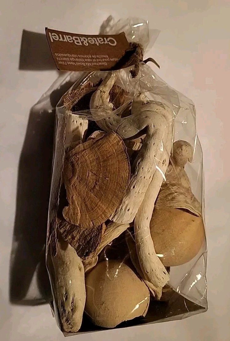 Crate & Barrel Bowl Vase Filler Neutral Colors Natural Materials Drift Wood NIB