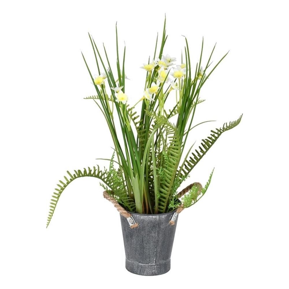 Vickerman 16.5″ Plastic Artificial Daffodil with Galvanized Pot in Green/Yellow