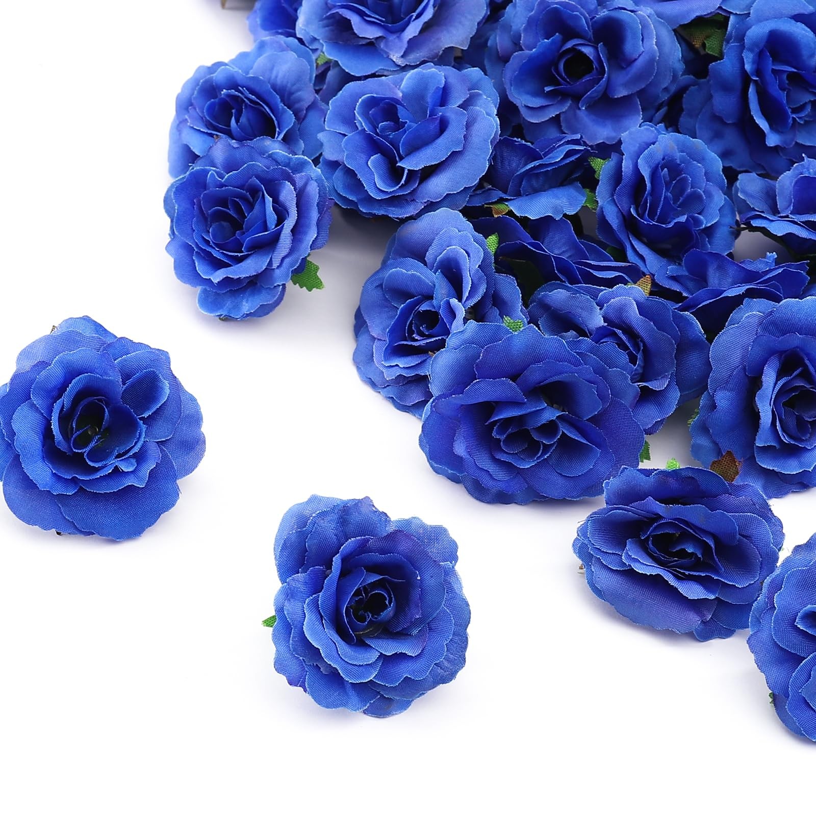 100 PCS Blue 1.9 Inch Mini Artificial Silk Rose Flower Heads Centerpieces