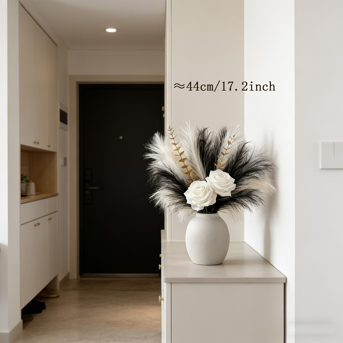 A Set of Artificial White Roses, Artificial White Pampas Grass, Black Pampas.
