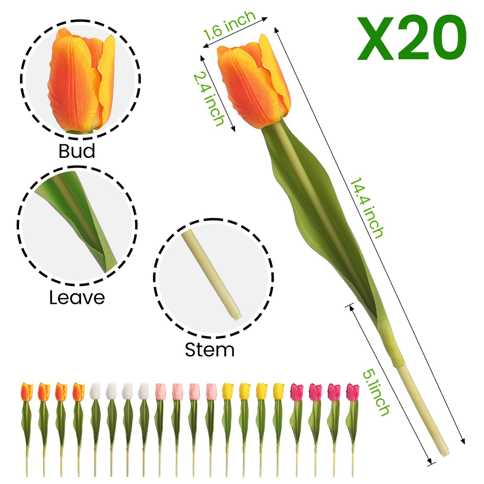 Artificial Tulips – 20 Stems Real Touch Realistic Fake Tulip Flowers, Premium…