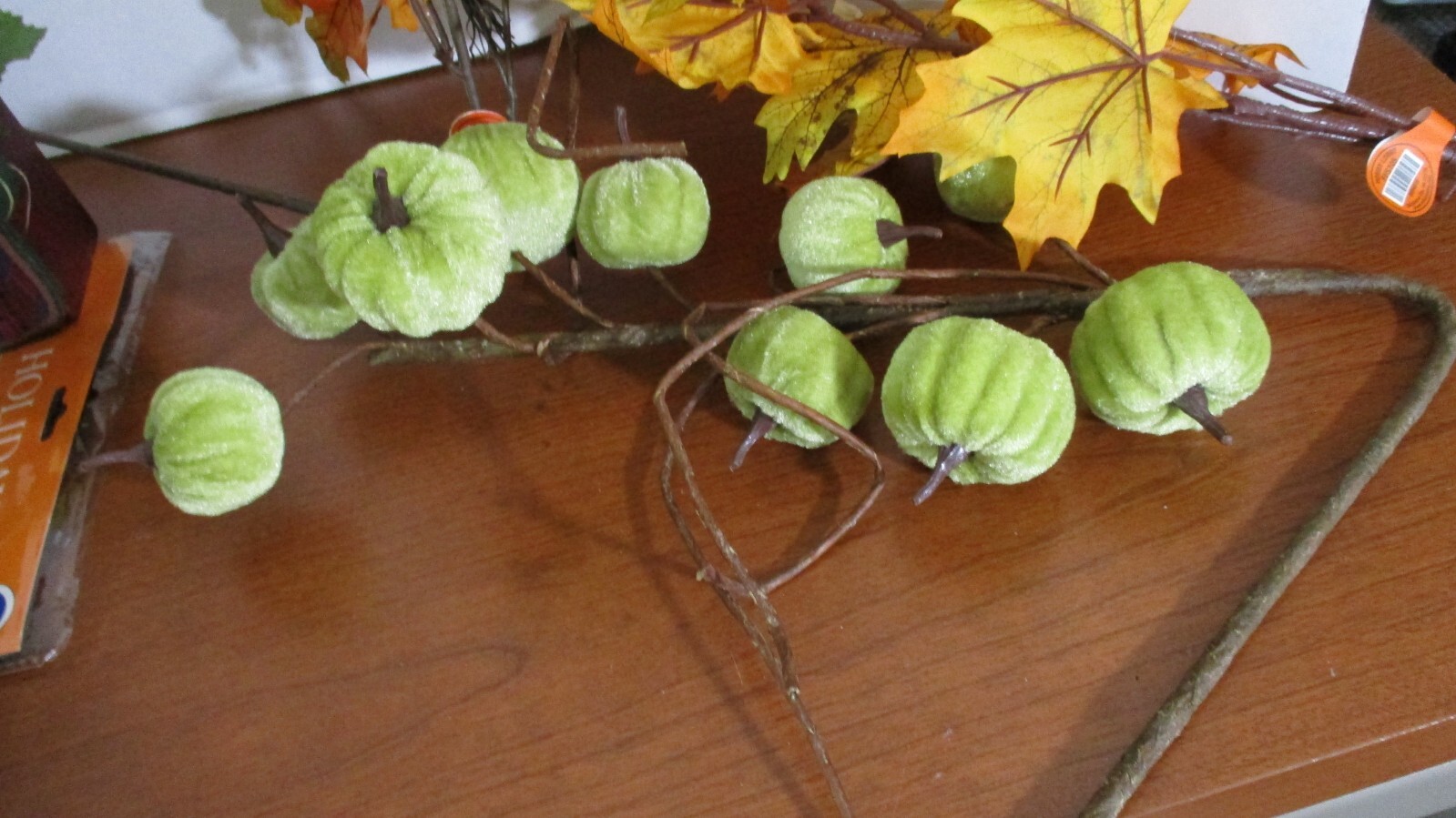 Set of 3~AUTUMN FALL LEAVES and GREEN PUMPKIN FLOWER STEMS / BUSH